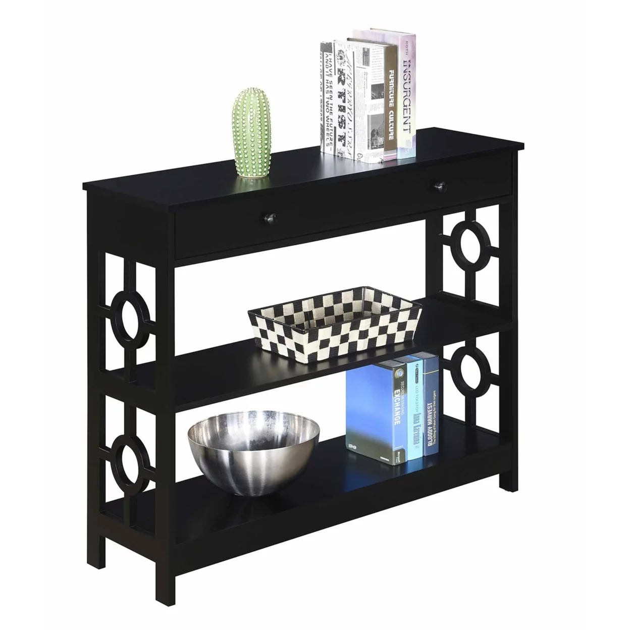 Convenience Concepts Ring 1 Drawer Console Table in Black Wood Finish