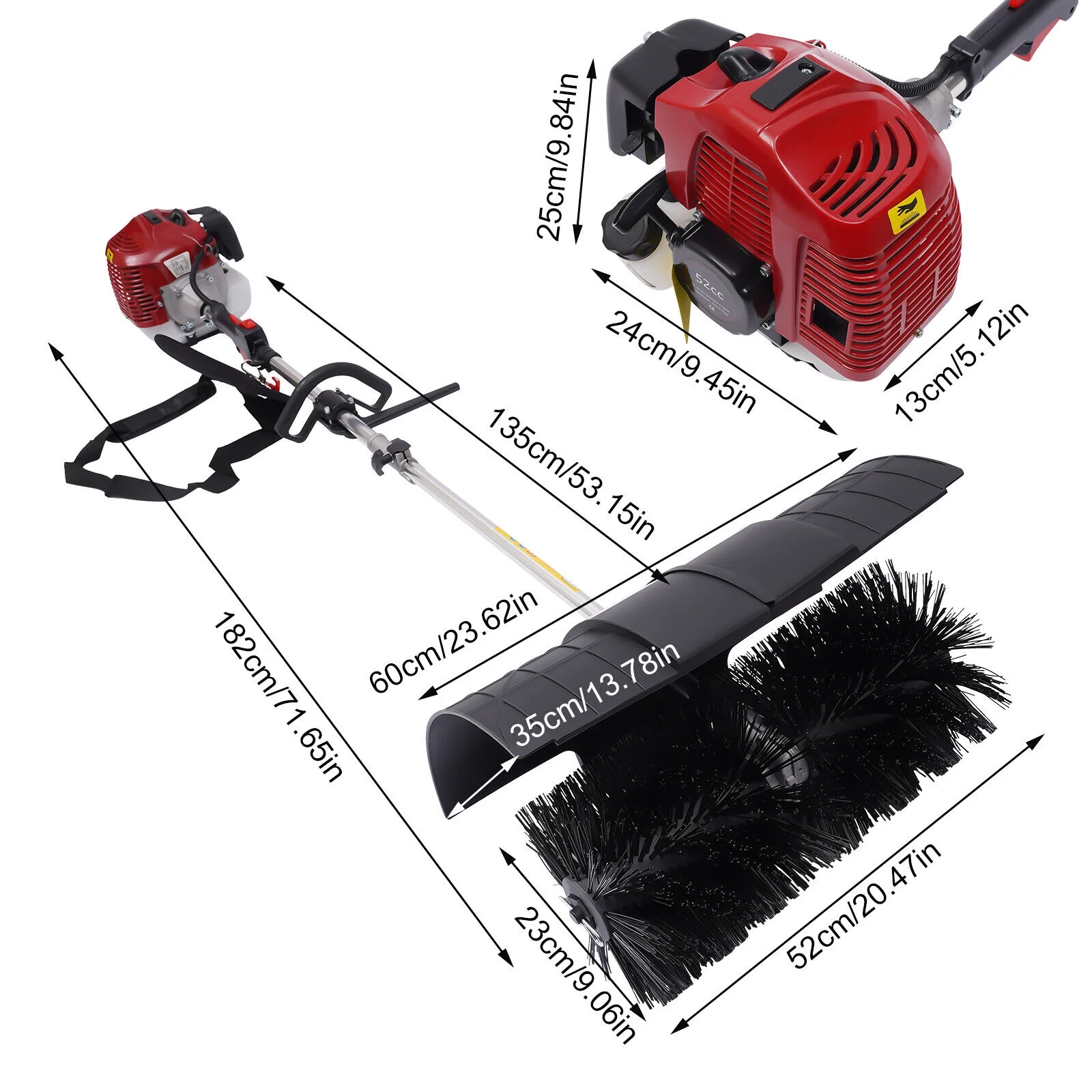 52cc Gas Power Handheld Floor Cleaner Grass Cleaning Snow Sweeper 2 Stroke Leaves Sweeper
