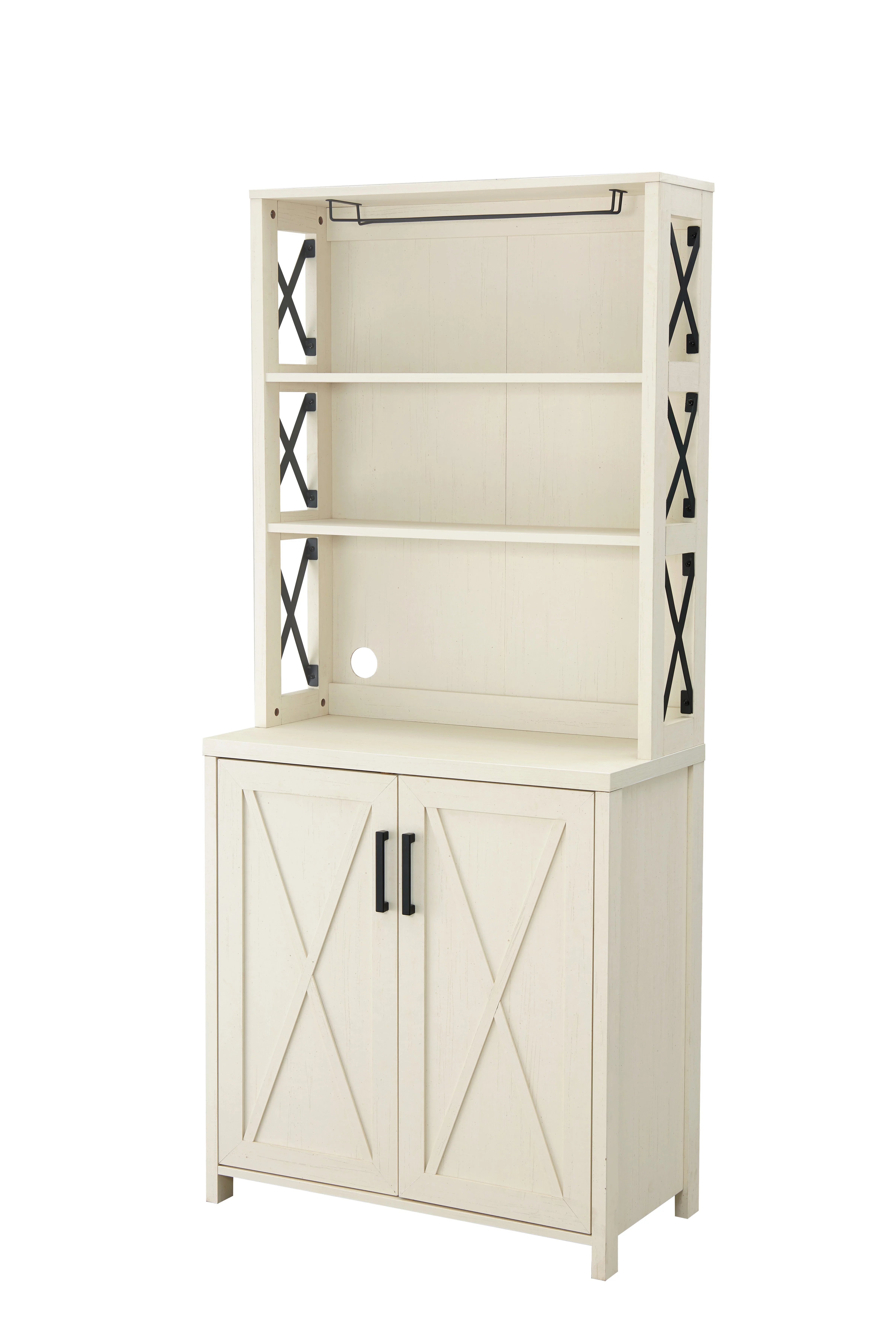 Home Source White Bar Cabinet with Black Accents