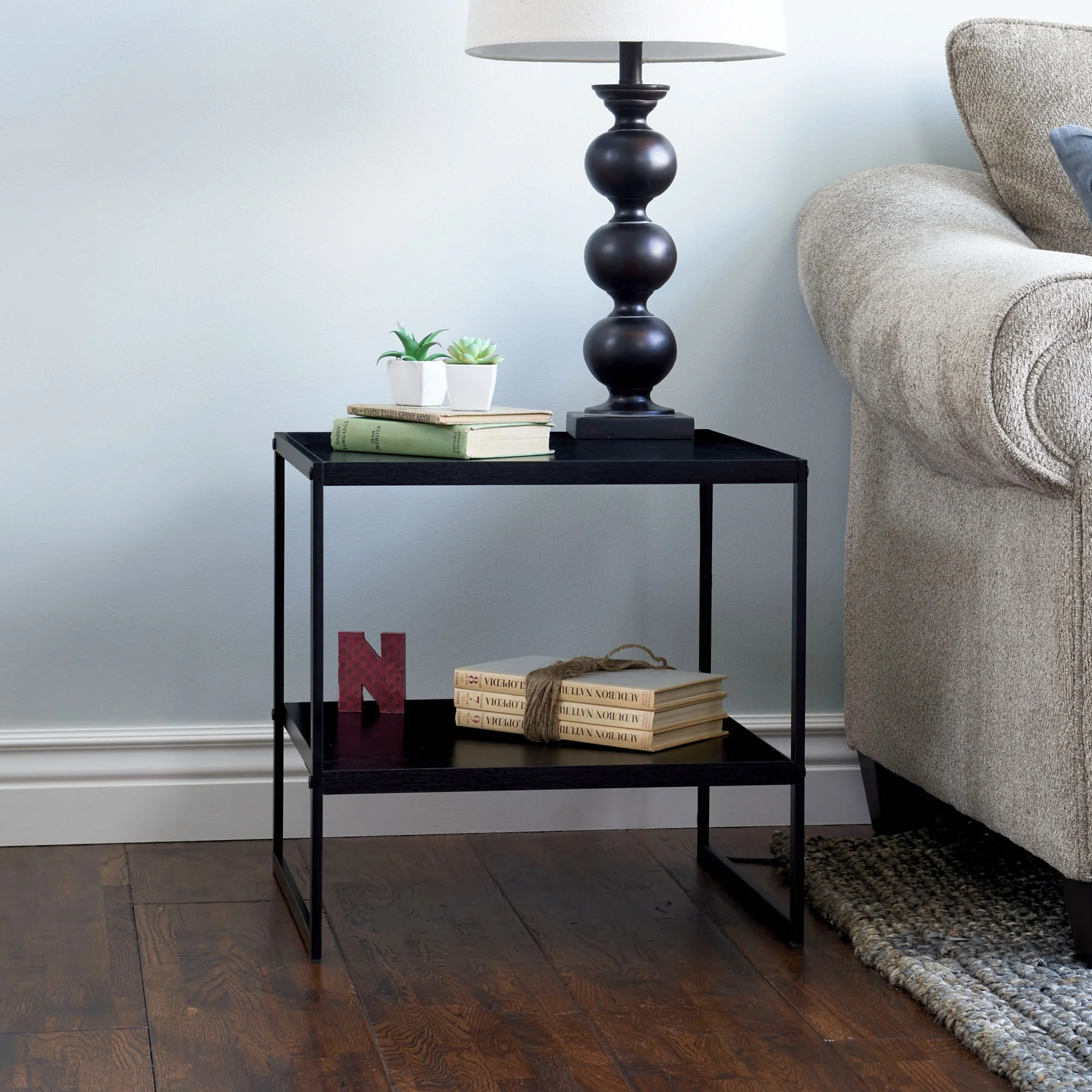 Household Essentials Square End Table in Black Wood Grain