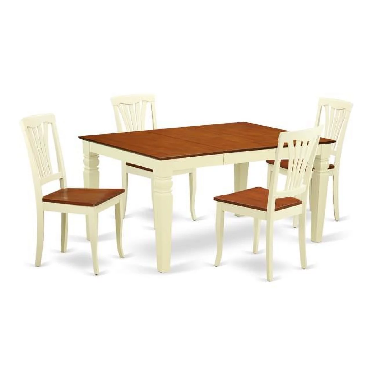 East West Furniture  Kitchen Set with One Weston Table & Four Solid Wood Seat Chairs - Buttermilk & Cherry - 5 Piece