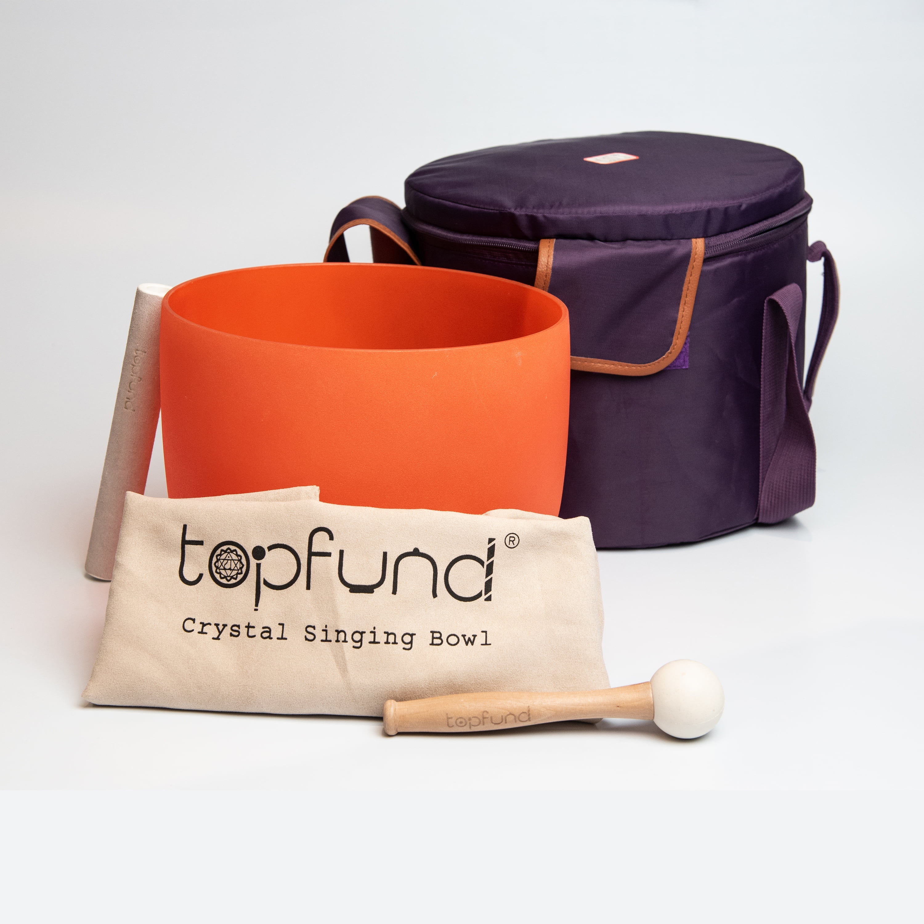 TOPFUND D# Note Orange D# Note 12 inch Crystal Singing Bowl with Heavy Duty Carrying Case and Suede Stick