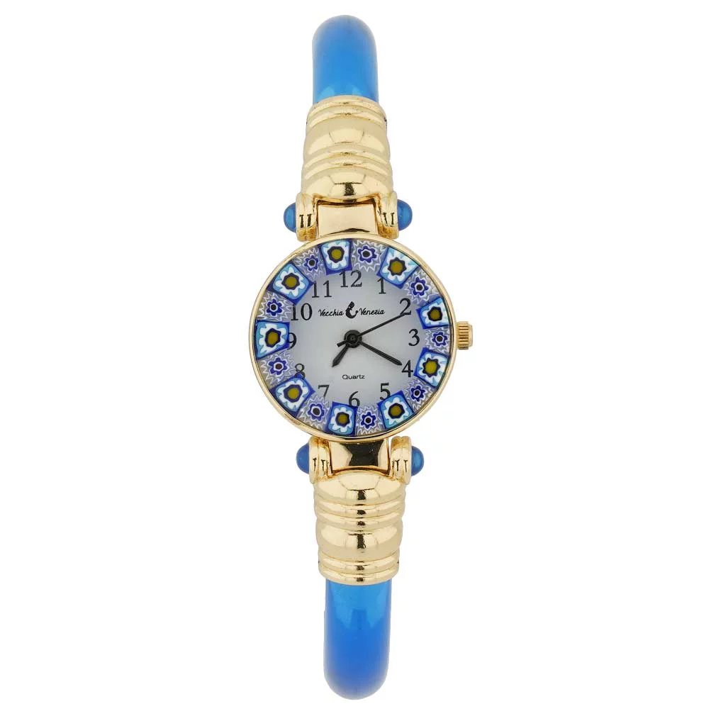 GlassOfVenice Murano Glass Millefiori Bangle Watch - Light Blue
