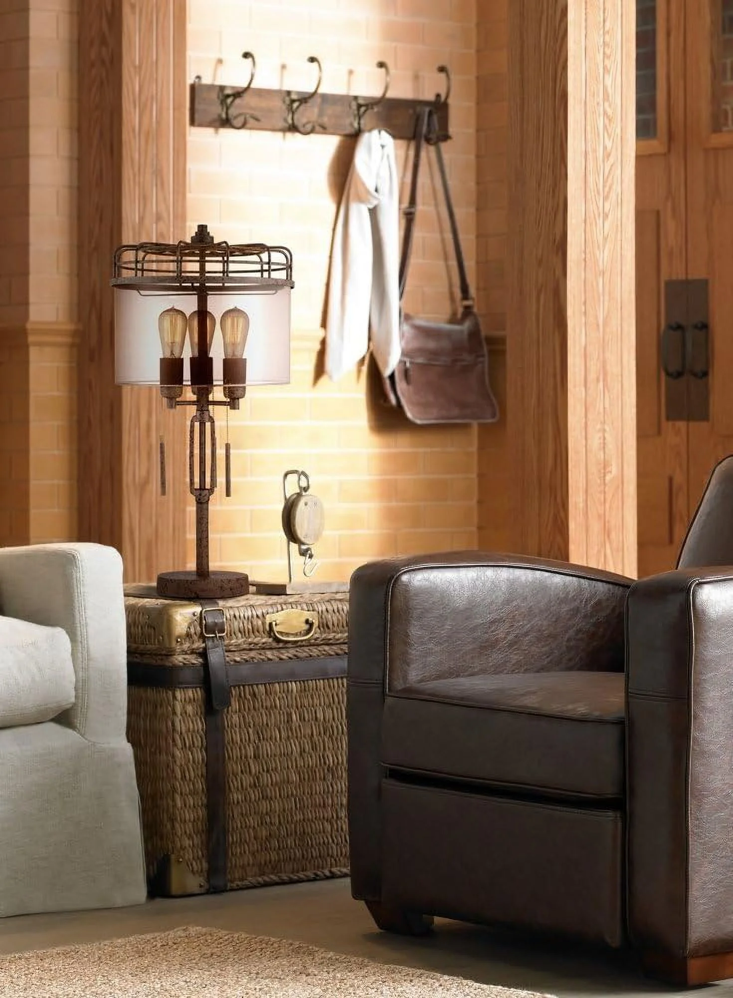 YPDCHB Lock Arbor Industrial Farmhouse Table Lamp 28.75" Tall Rustic Bronze Metal Cage Sheer Drum Shade Vintage Antique Edison Bulbs for Living Room Bedroom House Bedside Nightstand