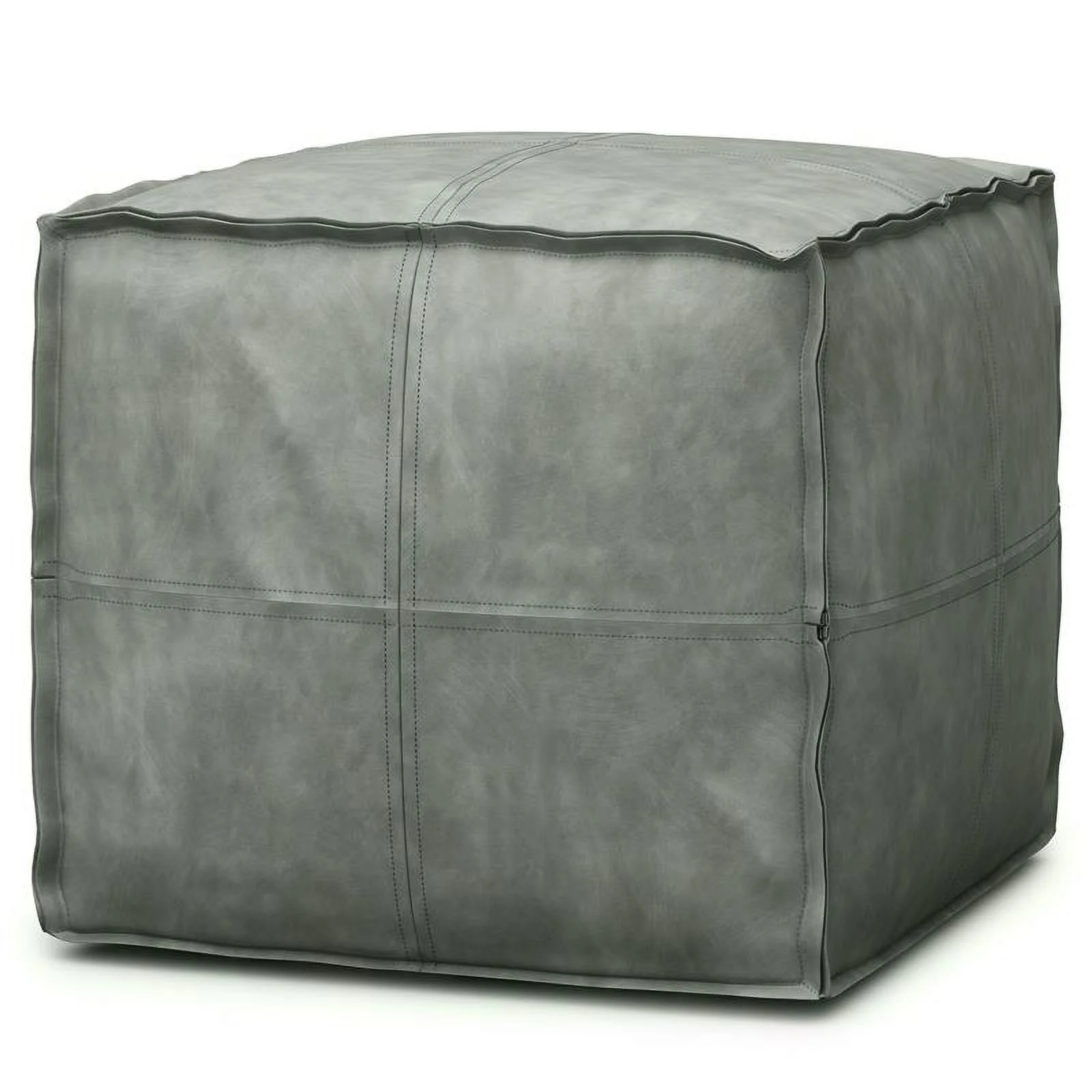 Trent Home Boho Square Pouf in Distressed Gray Faux Leather