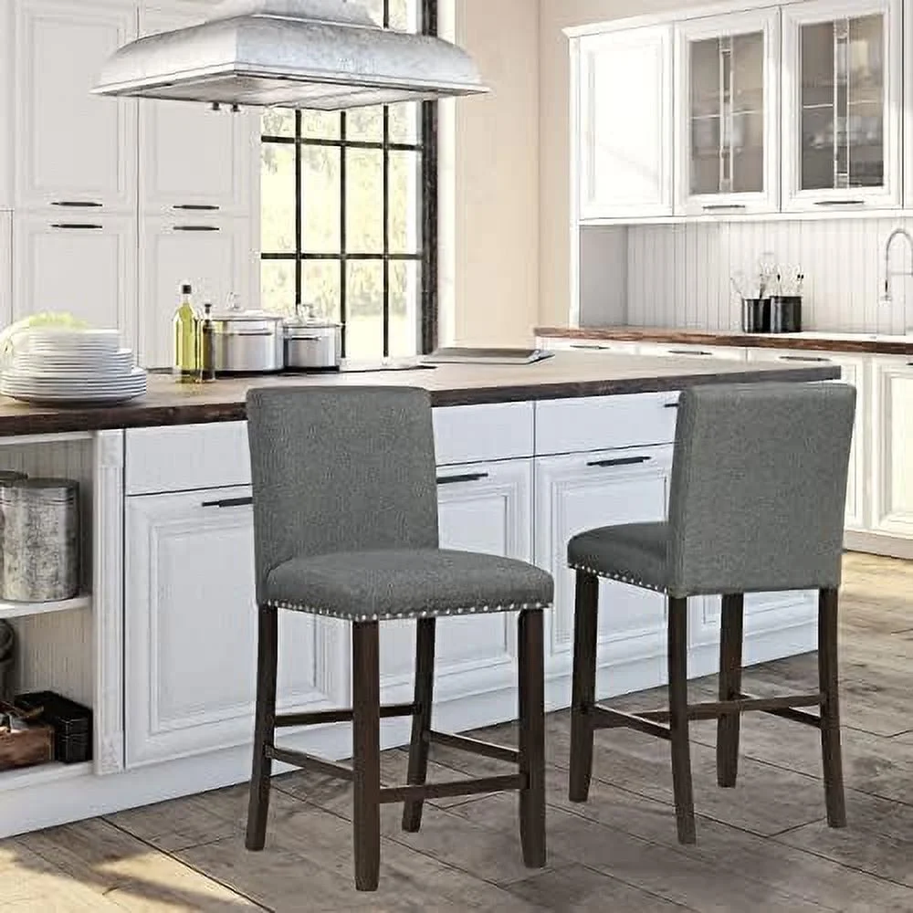 TJUNBOLIFE Upholstered  Stools Set of 4  25.5" Counter Height PVC Leather Accent  Chairs  Mid-Back Armless Breakfast Chairs  Modern Side Chairs for Dining Room  Kitchen  Restaurant  B