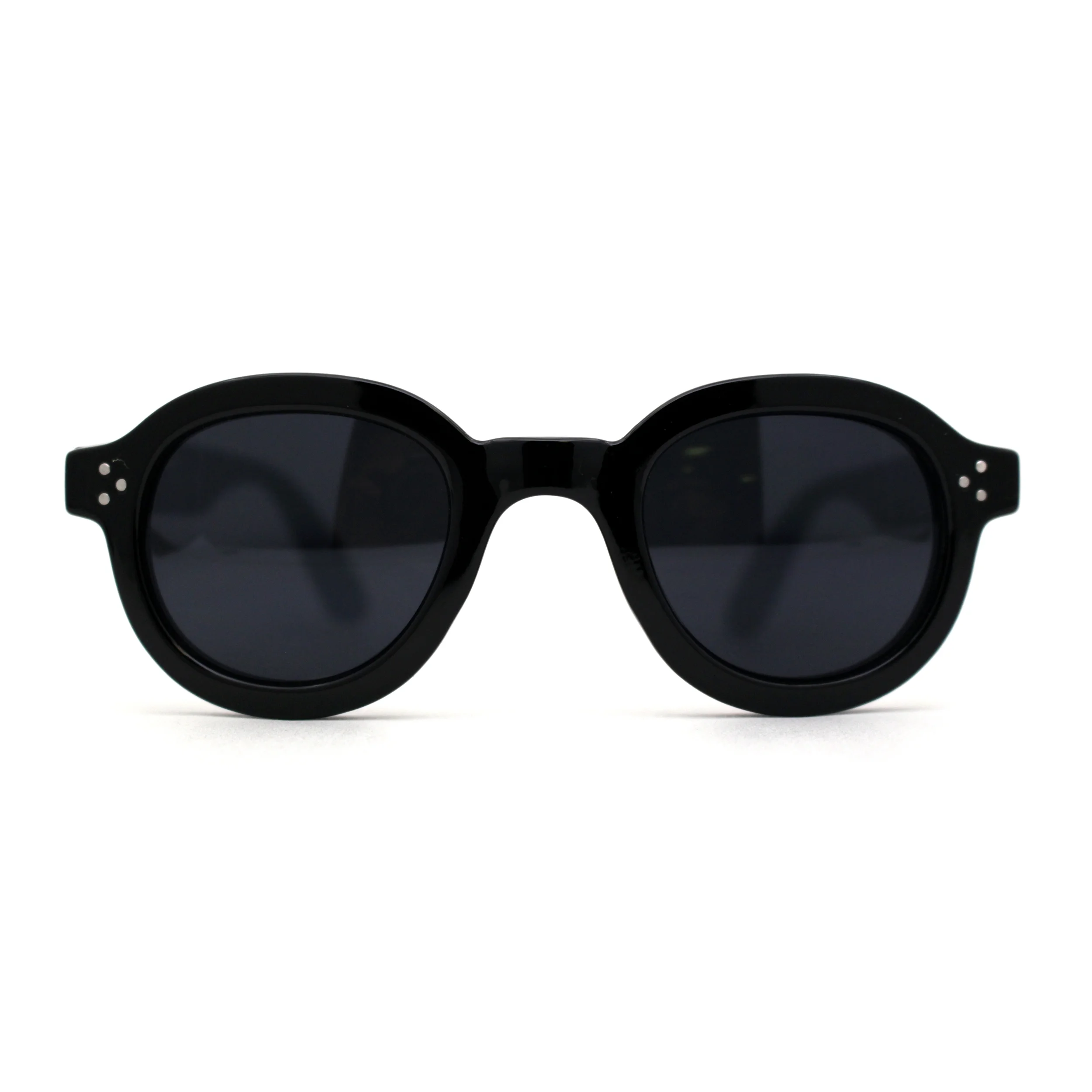 Unique Hipster Vintage Style Round Snug Horn Rim Sunglasses All Black