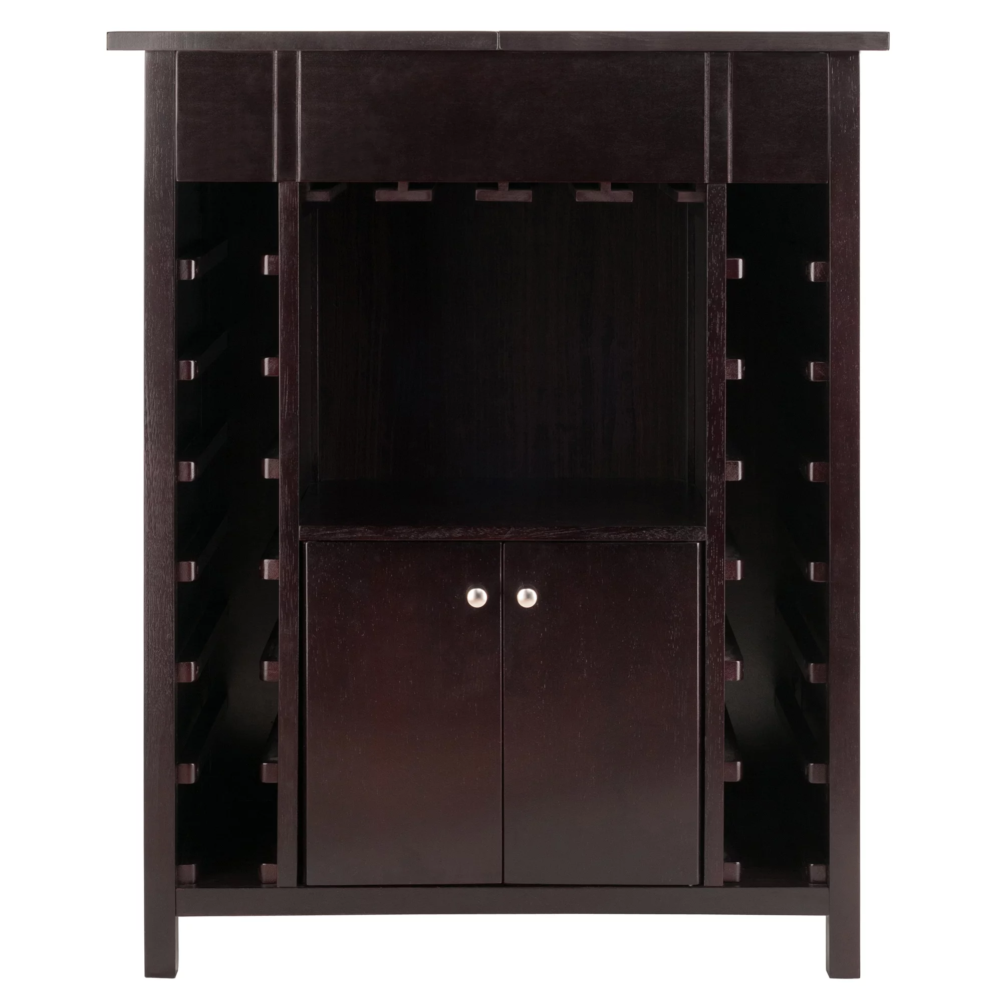 Winsome Yukon Transitional Solid Wood Home Bar Cabinet in Espresso