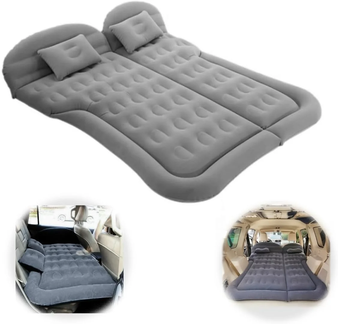 Car Air Mattress Inflatable Mattress Foldable SUV Air Mattress Truck Backseat - Camping Mattress with Flocking Surface and Electric Pump Portable Air Bed for Home Tent Camping Travel - Grey
