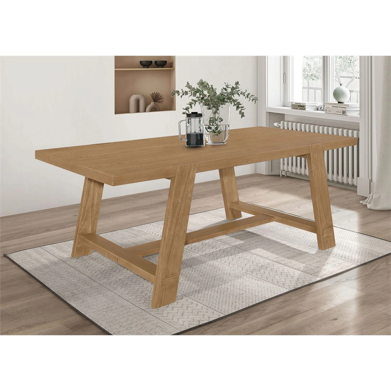Coaster Sharon Farmhouse Wood Rectangular Trestle Base Dining Table in Brown