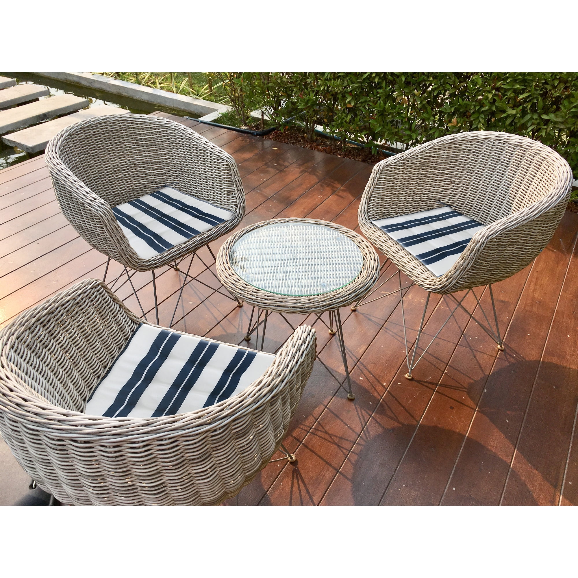 Maison Concepts Boston Outdoor Cabana Stripe Tufted Chair Pad Navy Blue 22 X 22 (Blue) 21.65