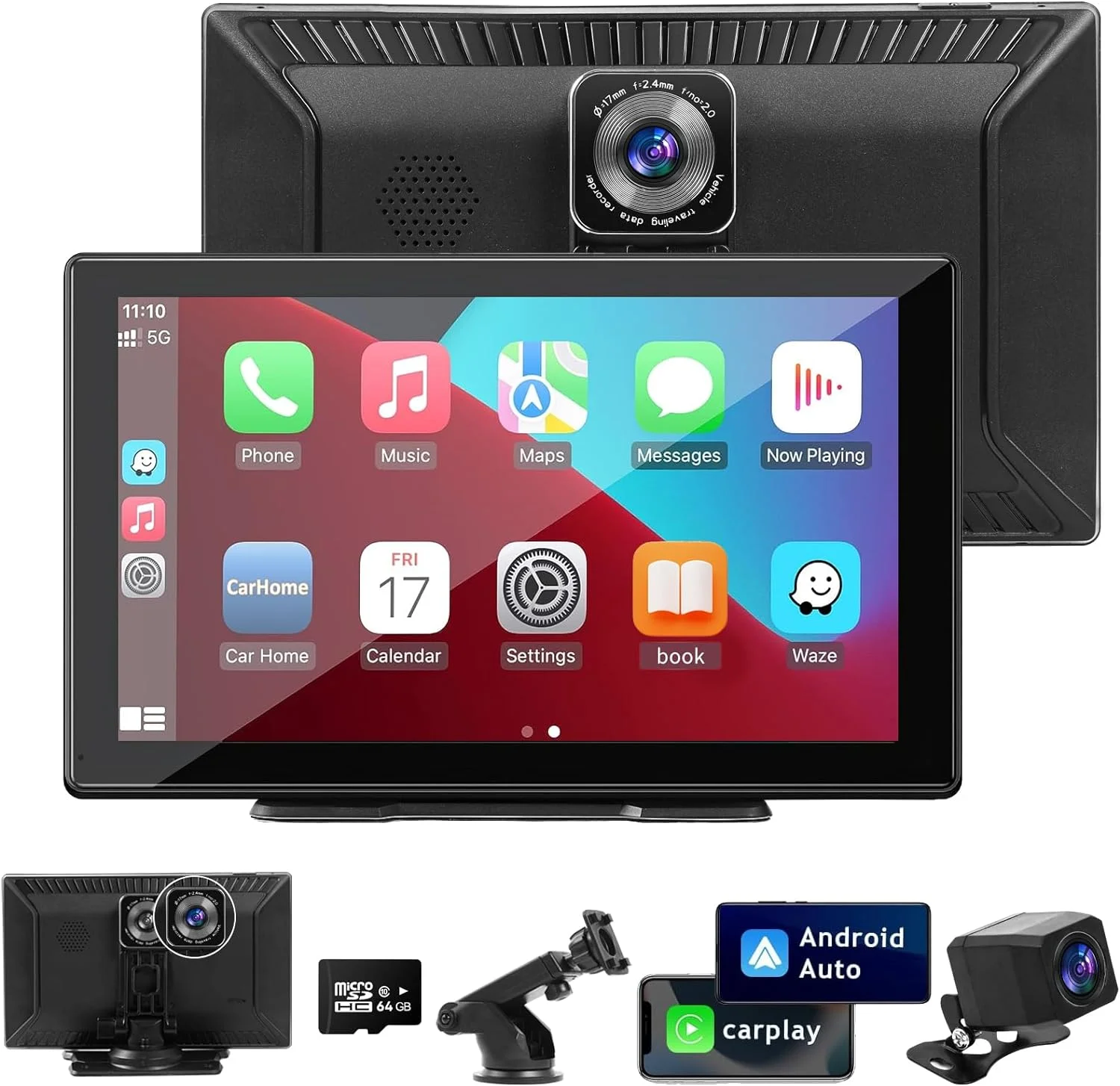 THONZER Portable Wireless Carplay Car Stereo with 2.5K Dash Cam - 9