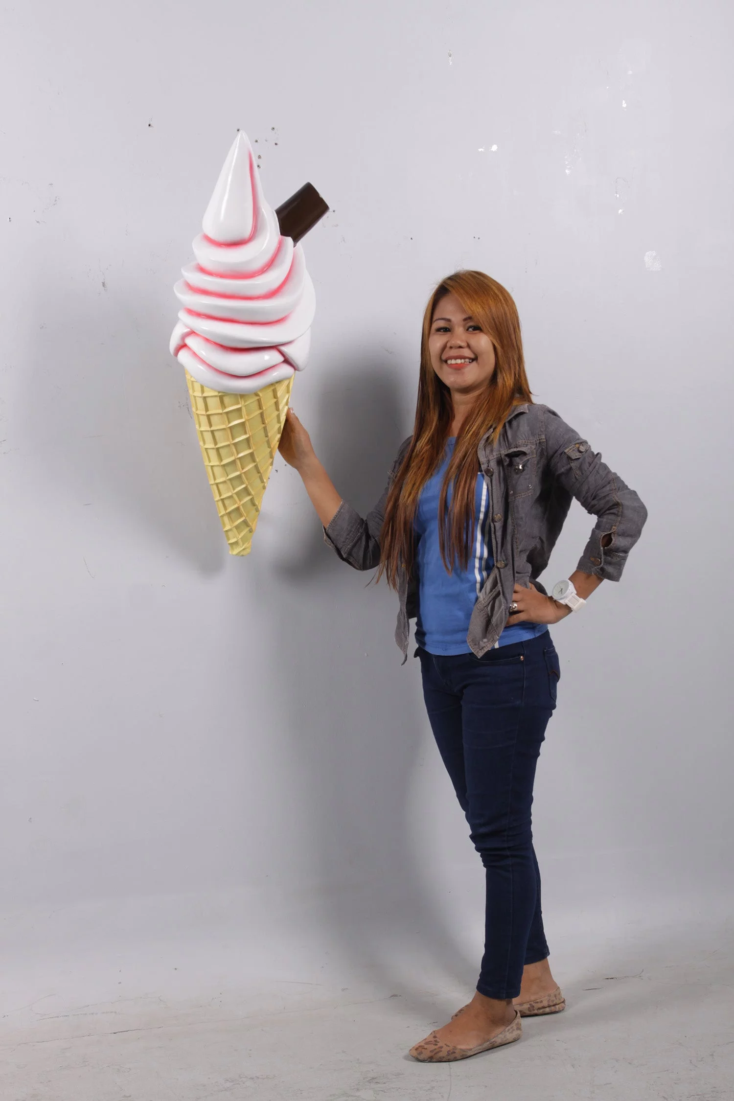 Hanging Soft Serve Strawberry Ice Cream Over Sized Statue