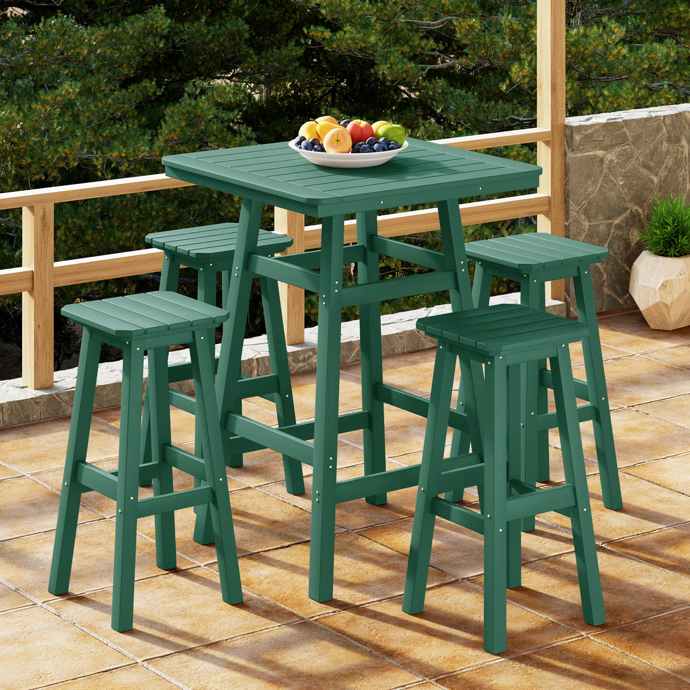 WestinTrends Malibu 5-Piece HDPE Outdoor Patio Dining Bar Bistro Table Set with Bar Stools, Dark Green