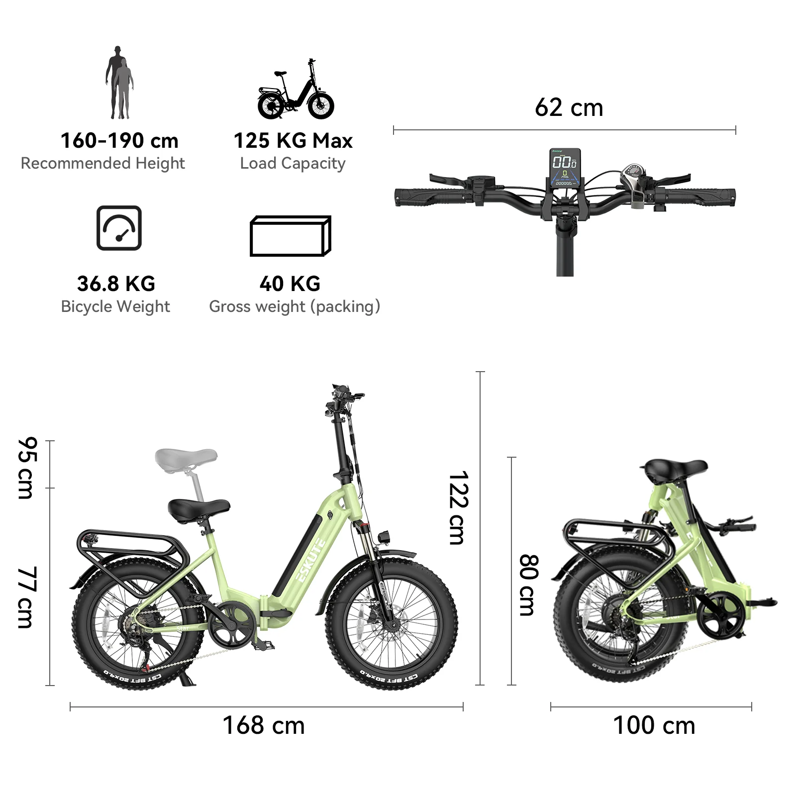 ESKUTE Star Foldable Electric Bike, 20