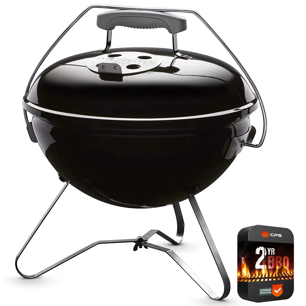 Weber 40020 Smokey Joe Premium 14-inch Charcoal Grill Black Bundle with 2 YR CPS Enhanced Protection Pack