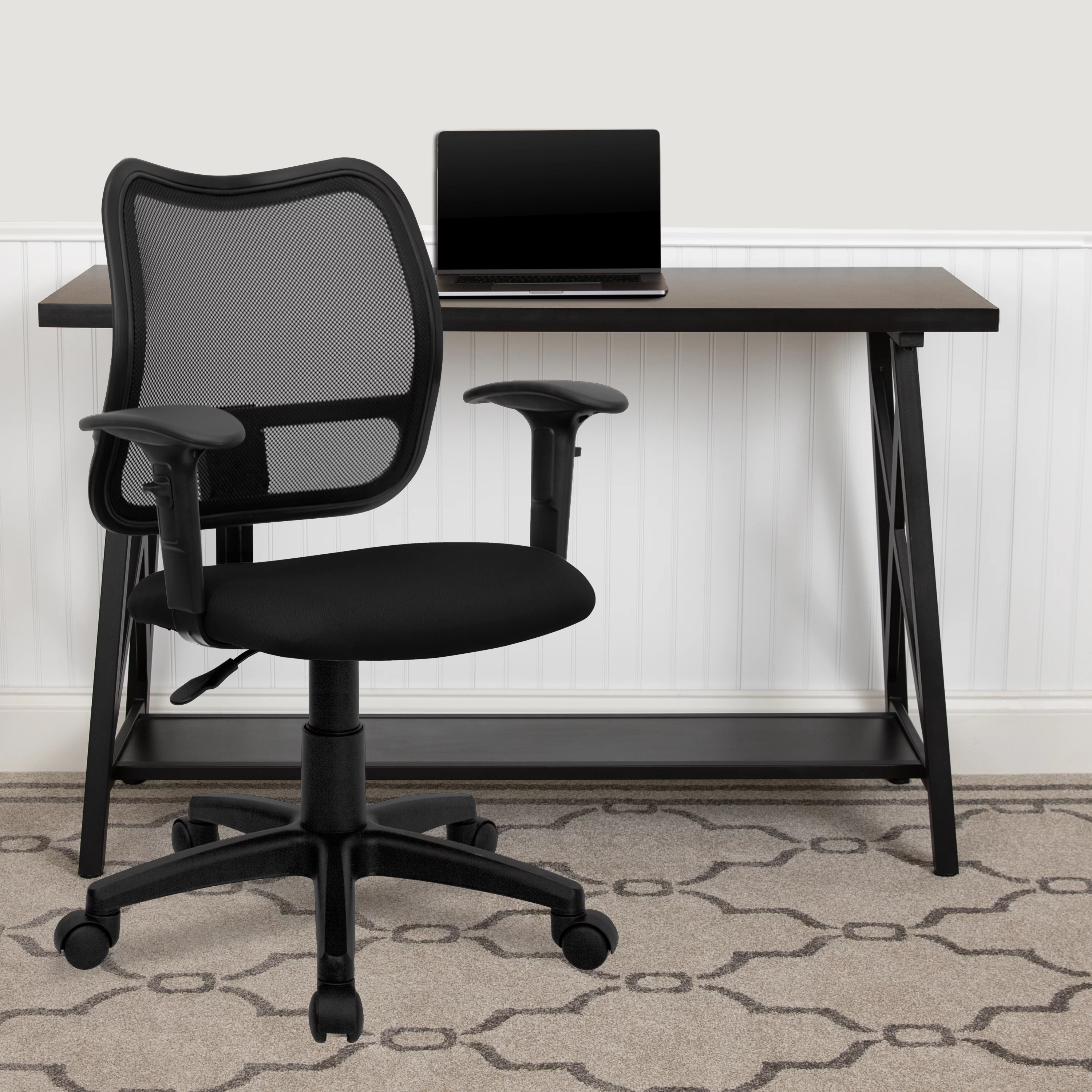 BizChair Mid-Back Black Mesh Swivel Task Office Chair with Adjustable Arms