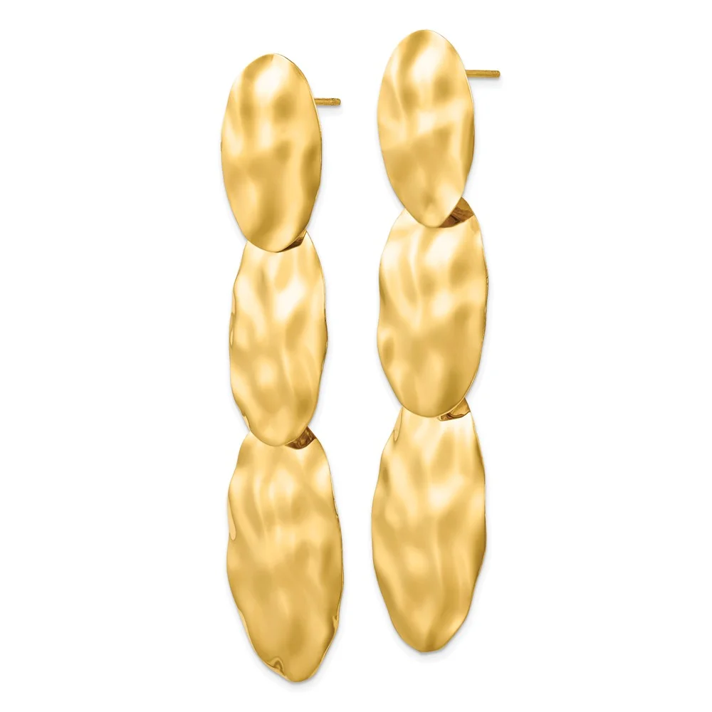 Primal Gold 14 Karat Yellow Gold Polished Hammered Dangle Earrings