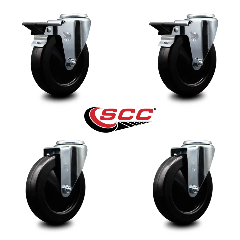 Hard Rubber Swivel Bolt Hole Caster Set of 4 w/5
