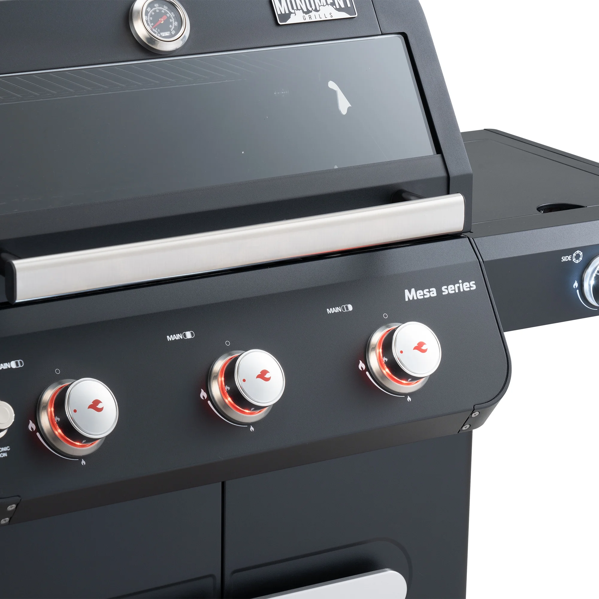 Mesa 3-Burner Propane Gas Grill in Black with Clear View Lid and LED Controls