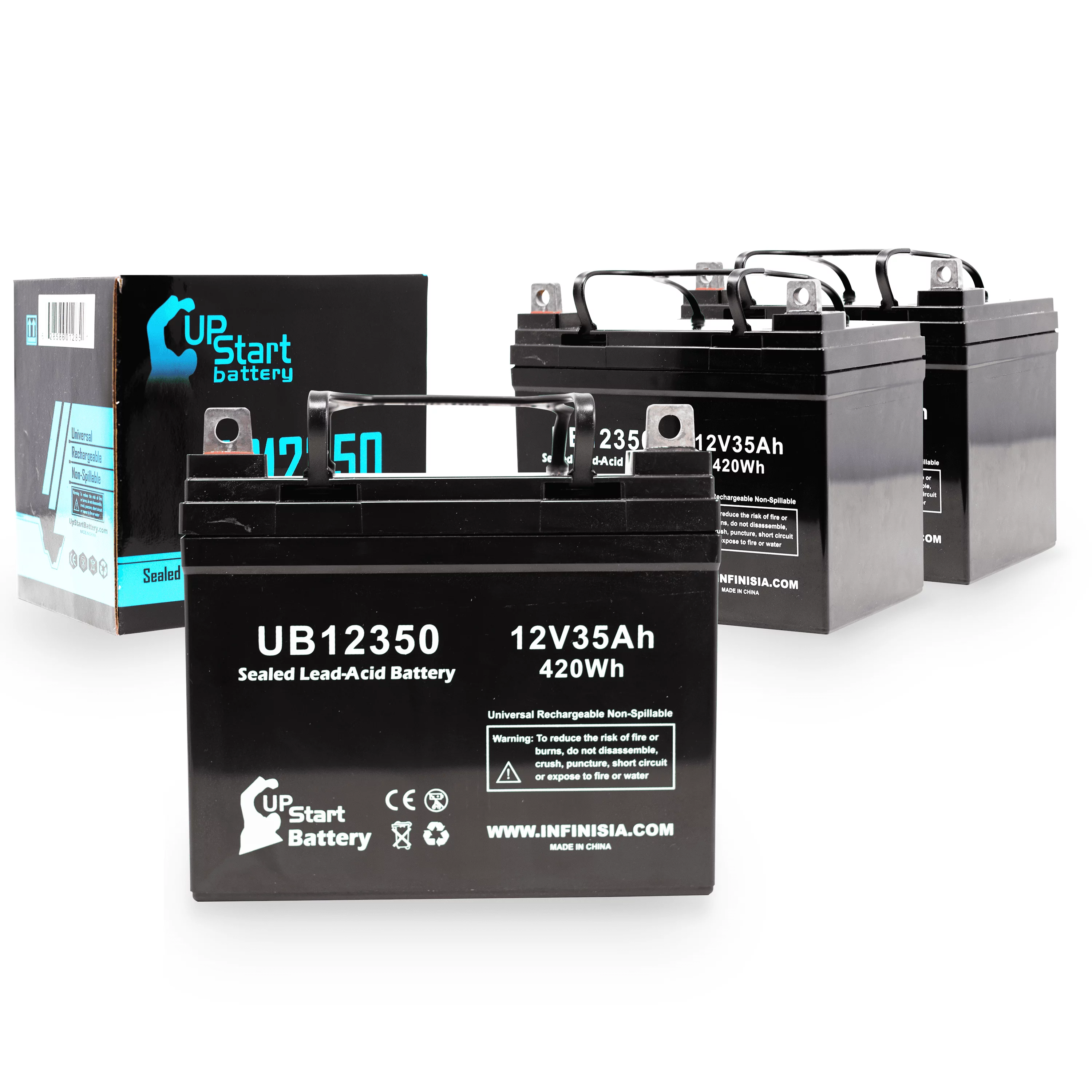 3x Pack - Compatible Invacare JAGUAR Battery - Replacement UB12350 Universal Sealed Lead Acid Battery (12V, 35Ah, 35000mAh, L1 Terminal, AGM, SLA)