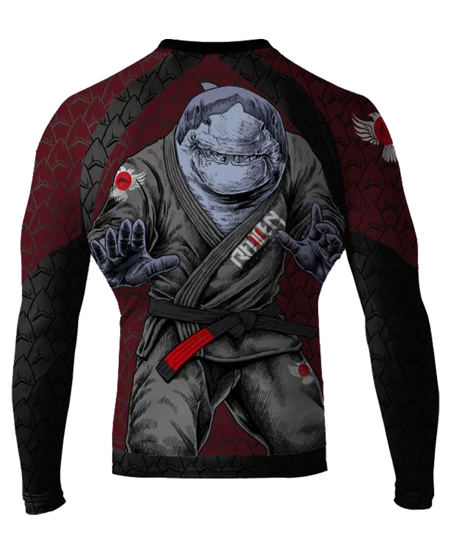 Men's Shark Attack MMA BJJ Long Sleeve Rash Guard Small