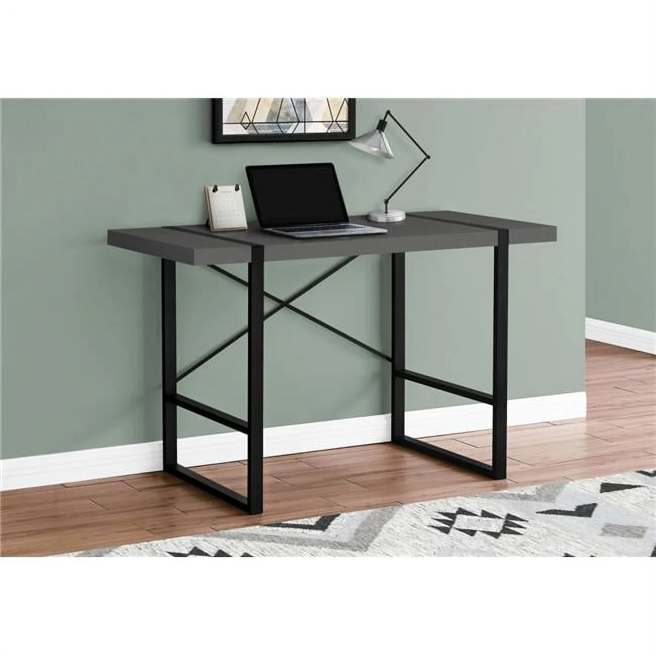 Monarch Specialties I 7660 48 in. Metal Computer Desk, Modern Grey - Black