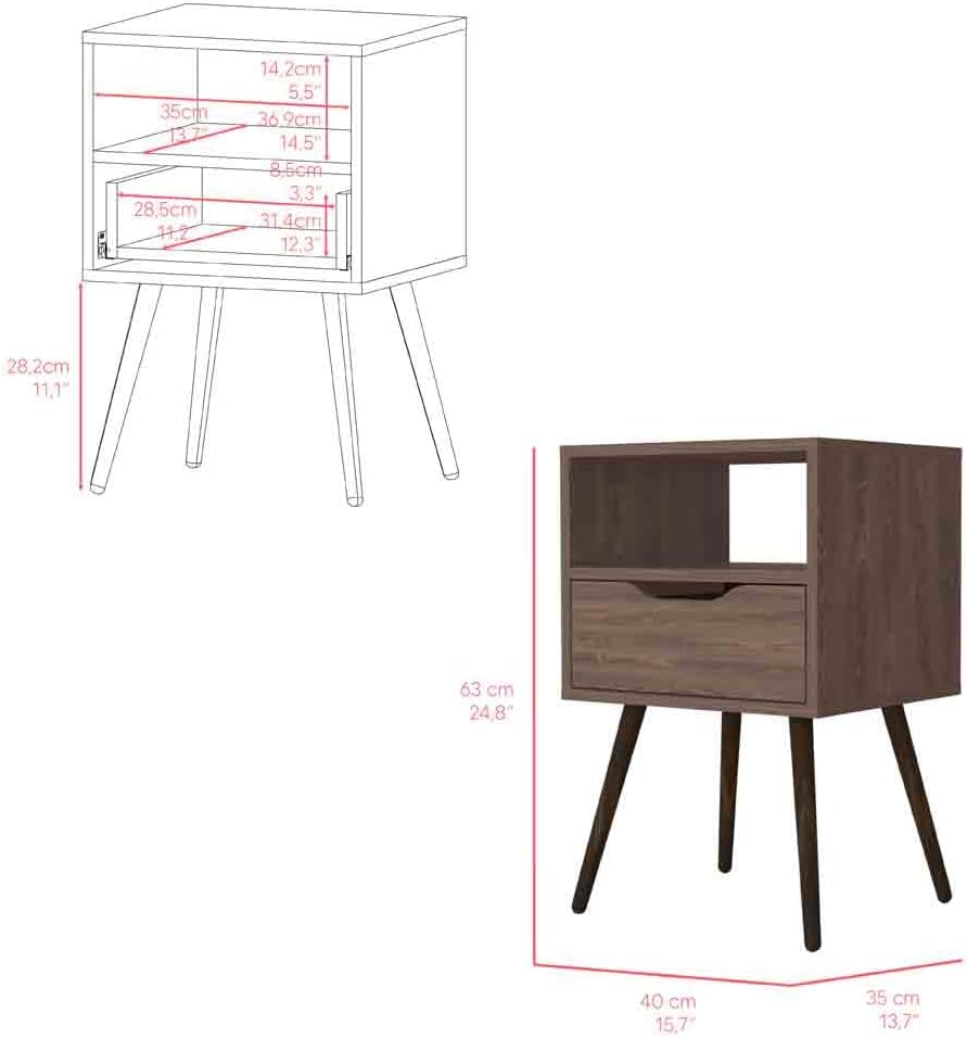 Nightstand , Open Shelf, Single Drawer - Dark Walnut