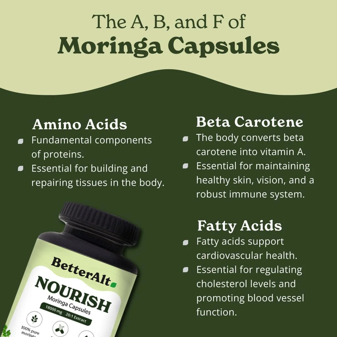 Better Alt Moringa Capsules, 120| Rich in Calcium |100% Pure Moringa Leaf Powder Supplements | Vitamin C Powerhouse & Green Superfood| Gluten Free Moringa Powder Supplements