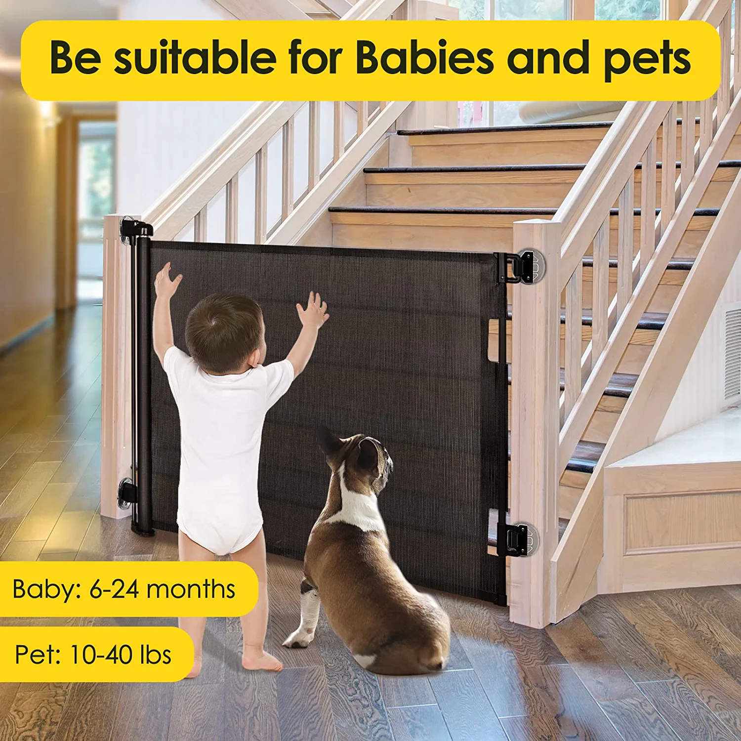 Punch-Free Install Retractable Baby Gate, Mesh Baby Gate or Mesh Dog Gate,33