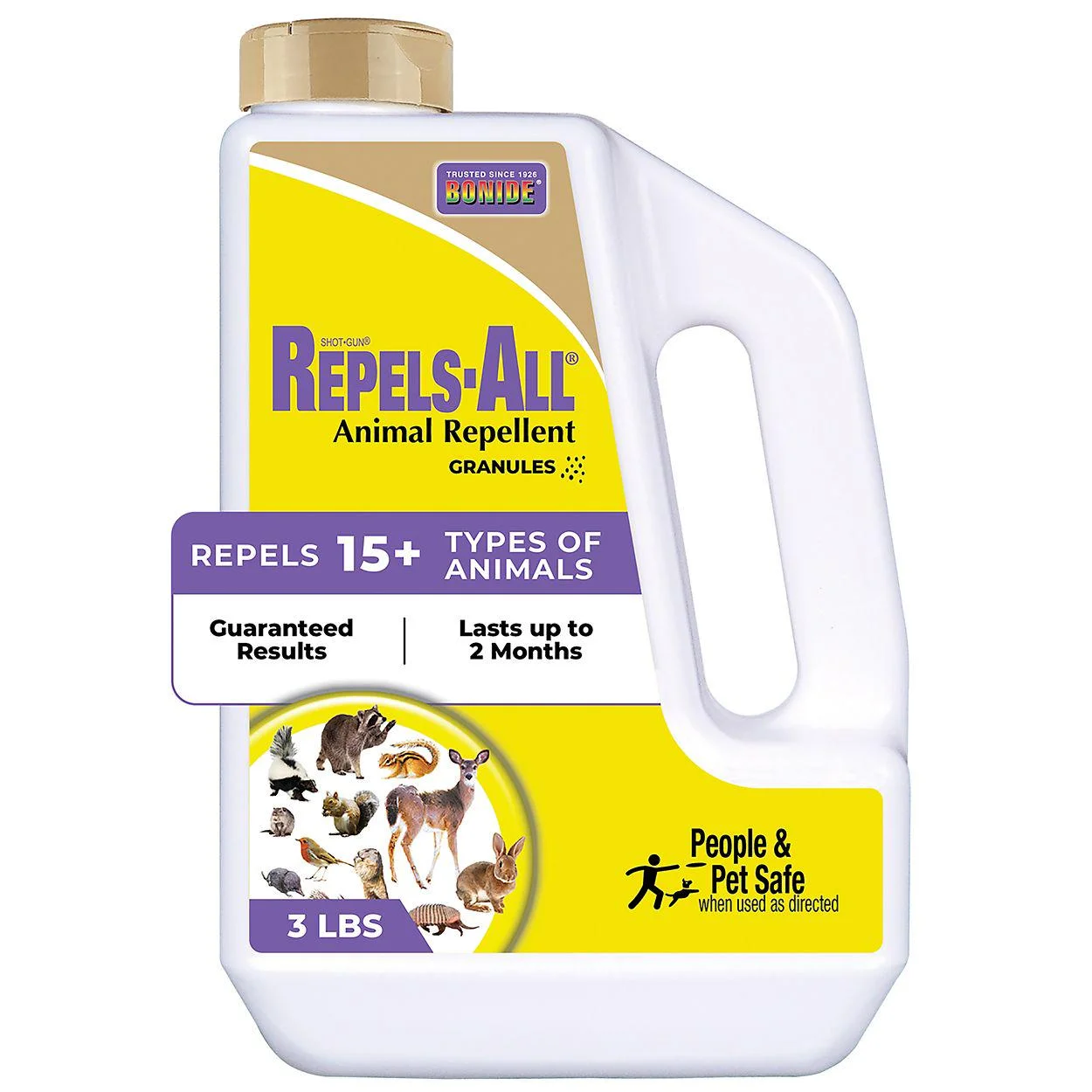 Bonide Repels-All Animal Repellent Granules, 3 lbs. Ready-to-Use Deer and Rabbit Repellent, Deter Pests from Lawn and Garden