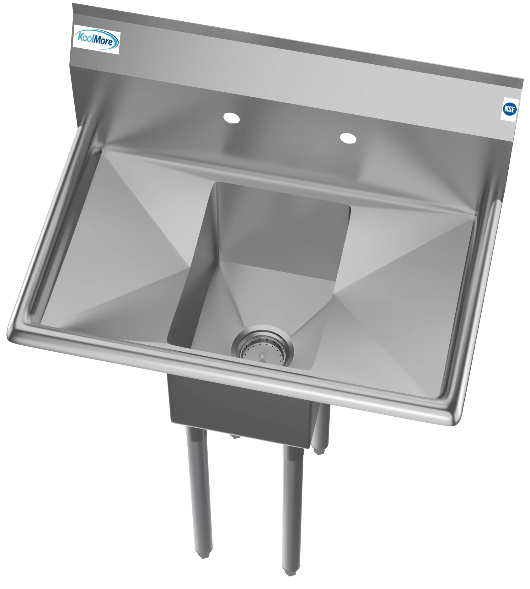 Freestanding Stainless Steel 30 in. 2-Hole Single Bowl Commercial Kitchen Sink