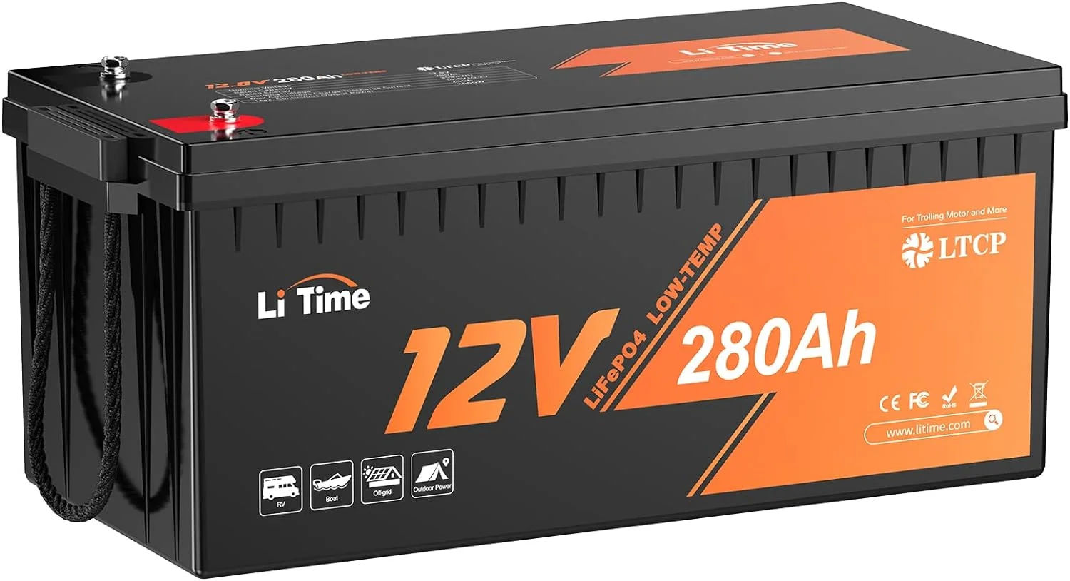 LiTime 12V 280Ah Plus Low-Temp Protection LiFePO4 Battery Built-in 200A BMS, Max 3584Wh Energy, Up to 15000 Deep Cycles, Perfect for Solar System, RV, Camping, Boat, Home Energy Storage