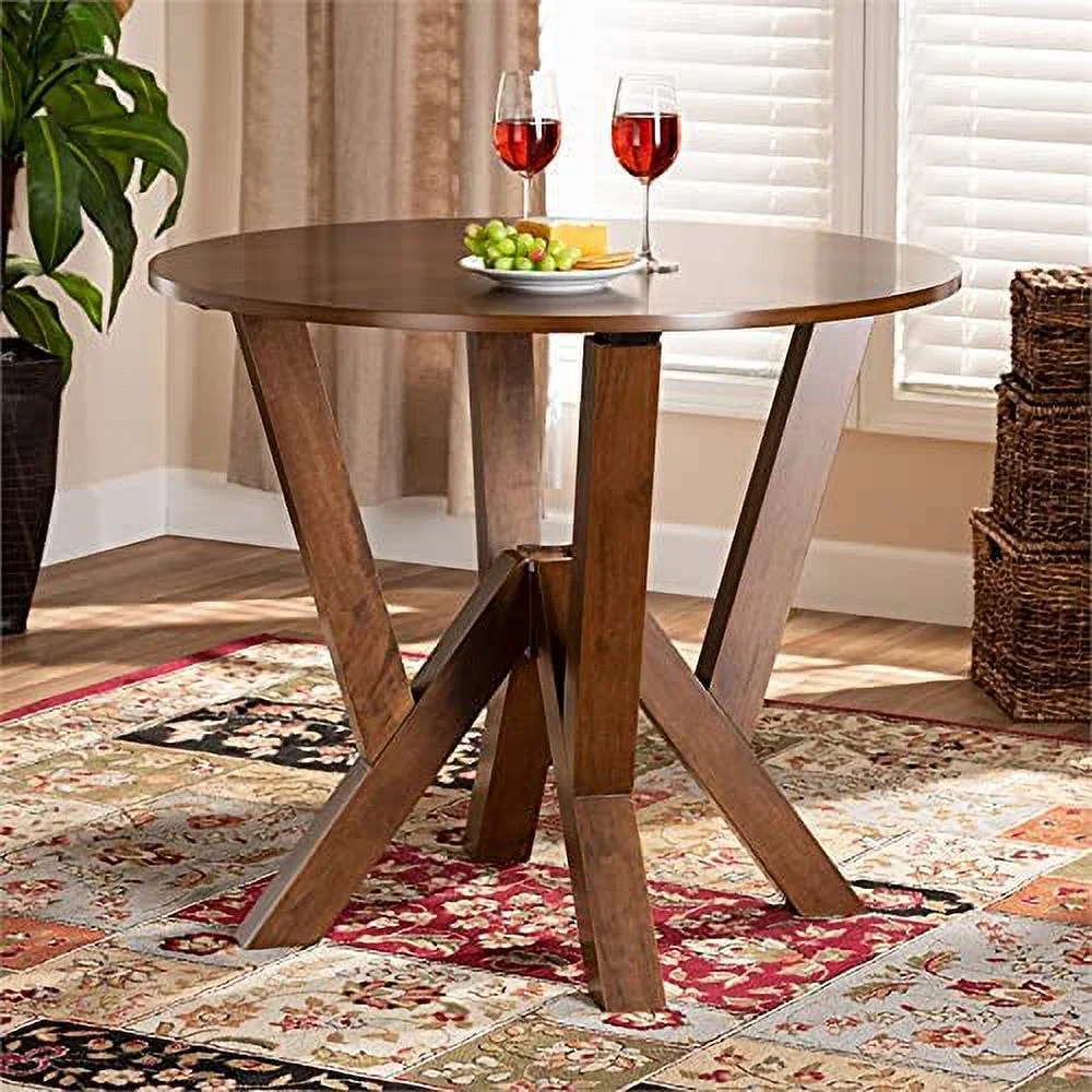TJUNBOLIFE Walnut Finished 35-Inch-Wide Round Wood Dining Table