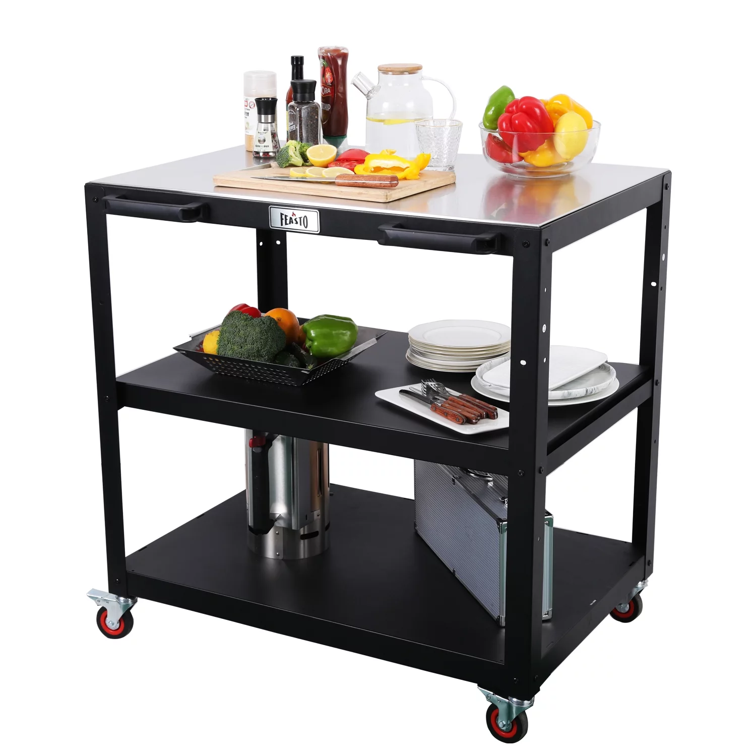 FEASTO 3-Shelf 35In Movable Modular Outdoor Kitchen Table Cart