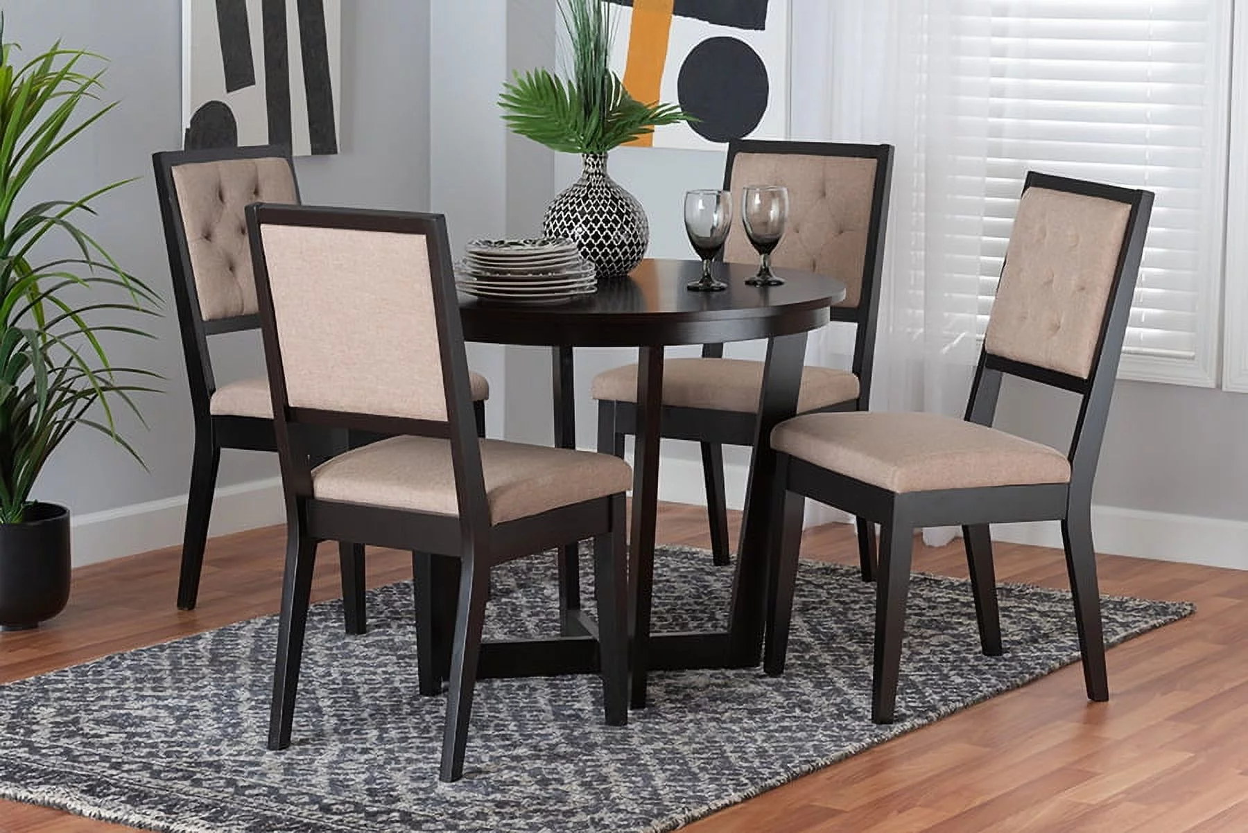 Baxton Studio Kala Modern Beige Fabric and Dark Brown Finished Wood 5-Piece Dining Set
