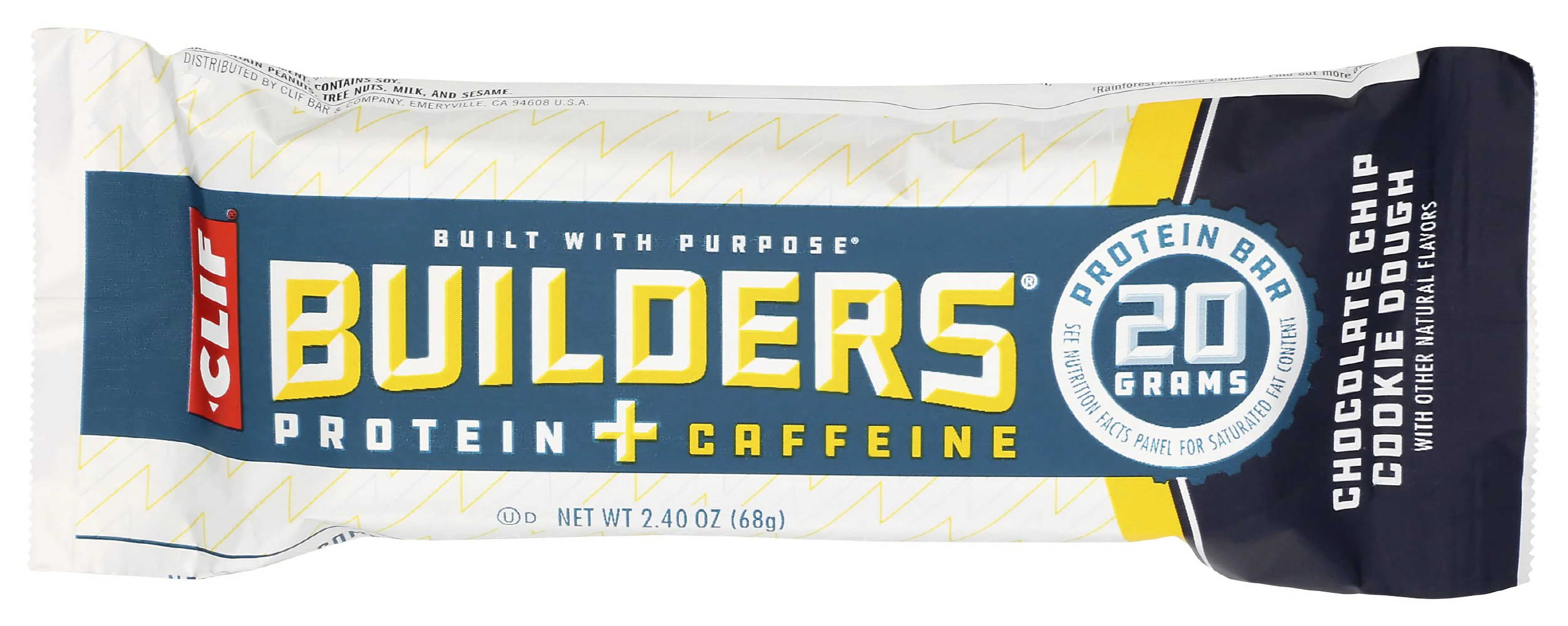 Clif Chocolate Chip Cookie Dough Caffeine Builders Bar, 2.4 Oz
