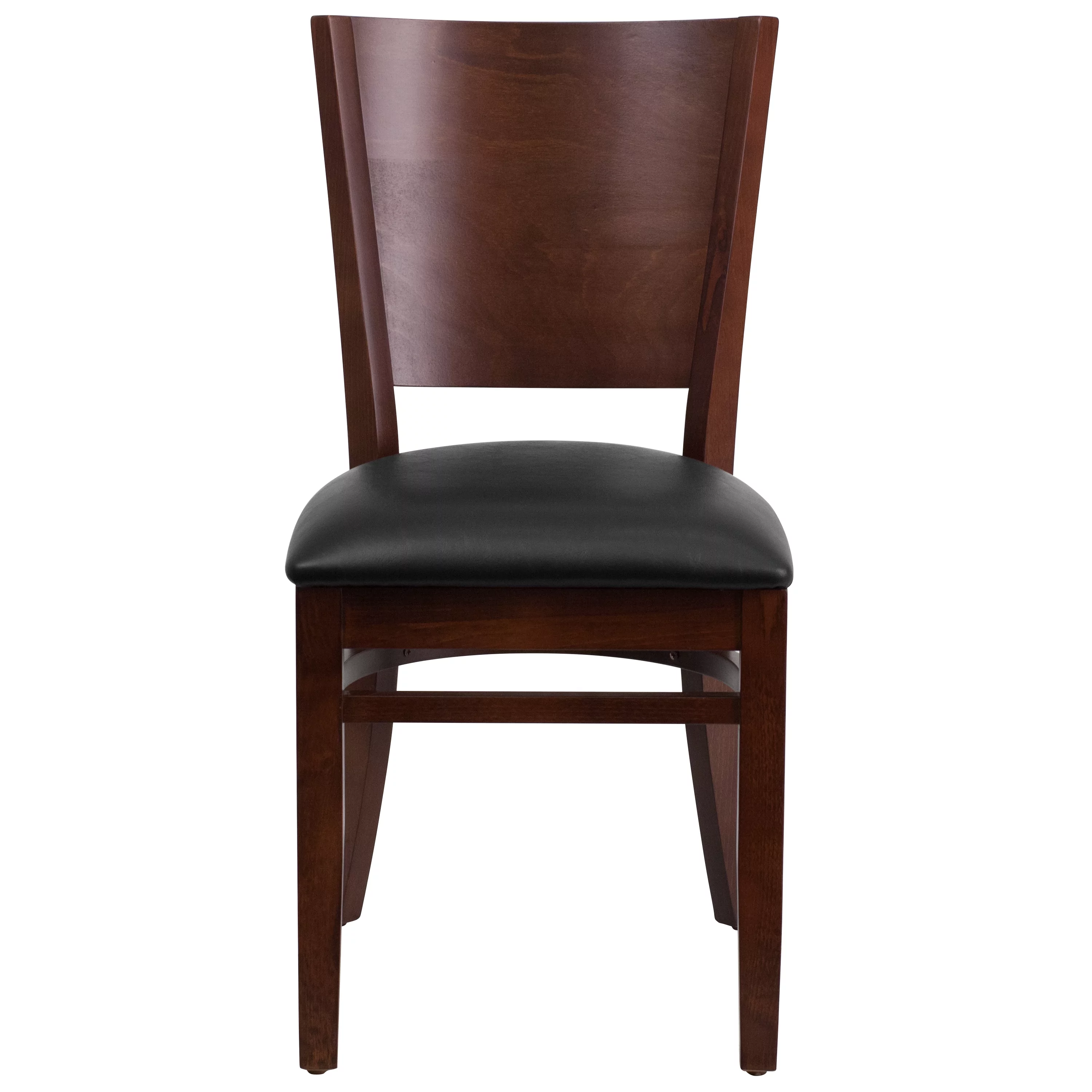 Flash Furniture 2 Pack Lacey Series Solid Back Walnut Wood Restaurant Chair - Black Vinyl Seat