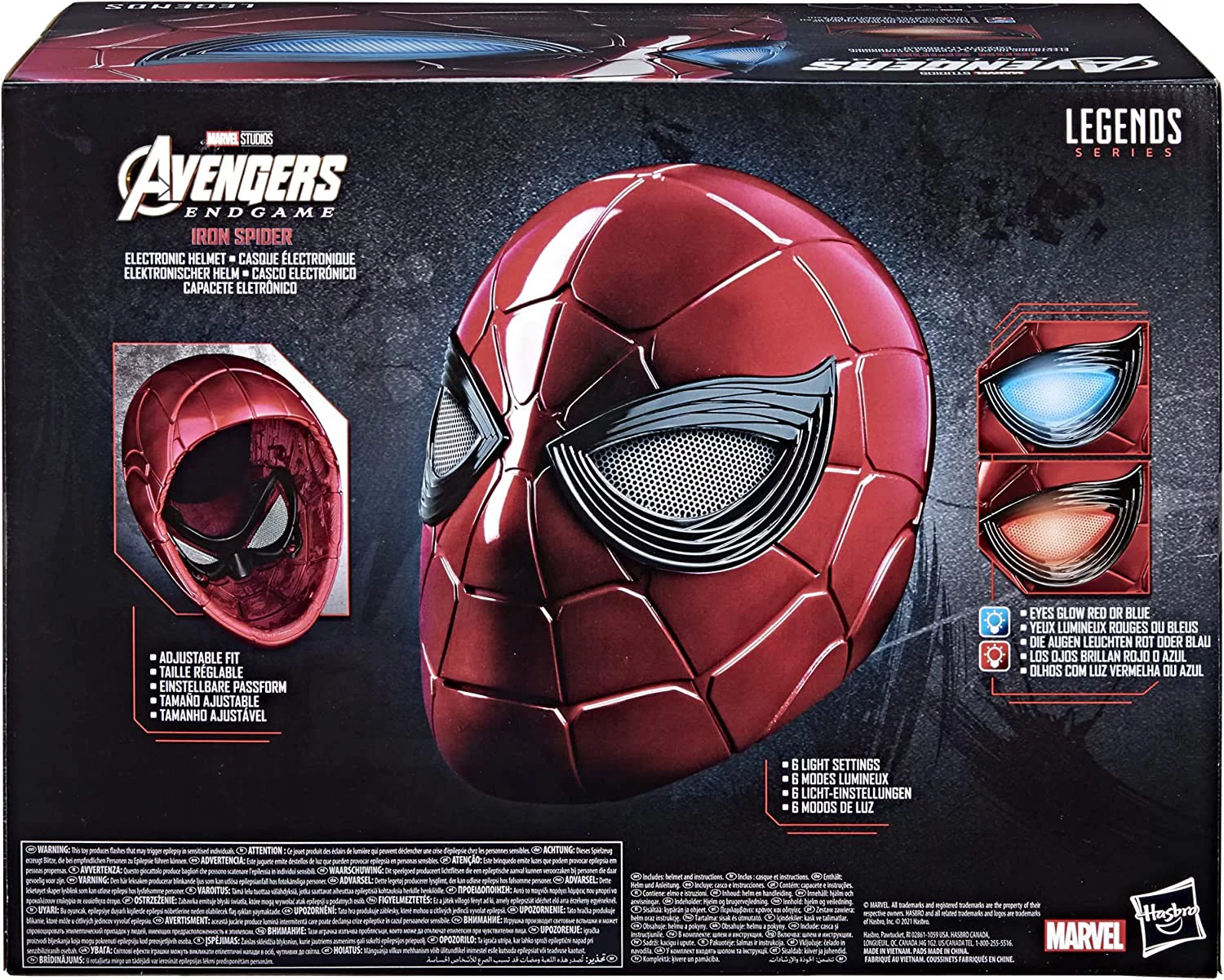 Spider-Man Marvel Legends Series Iron Spider Electronic Helmet with Glowing Eyes, 6 Light Settings and Adjustable Fit - Red