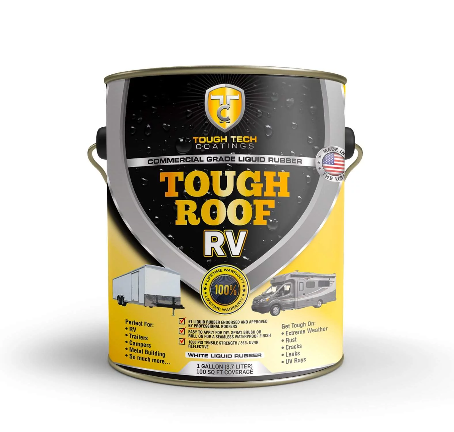 Tough Tech Coatings 5 Gallon RV Roof Coating - Permanent Waterproofing Kit, 87% UV Reflective. Self Leveling Sealant, White