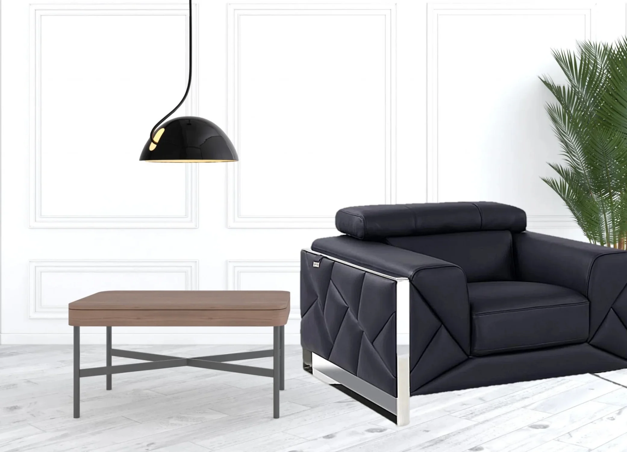 HomeRoots 476498 Modern Black Leather & Chrome Deco Accent Chair