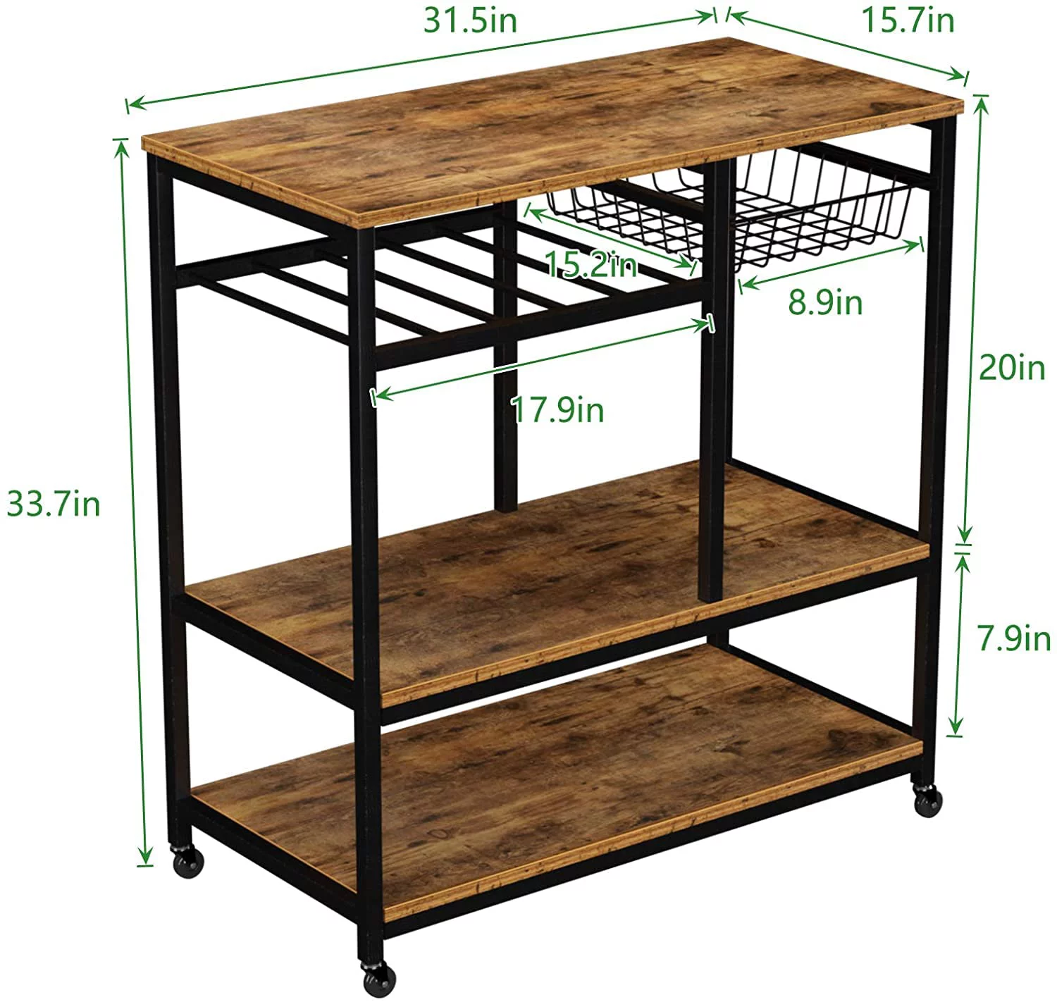 Wellynap 3-Tier Kitchen Rolling Cart, 31.5