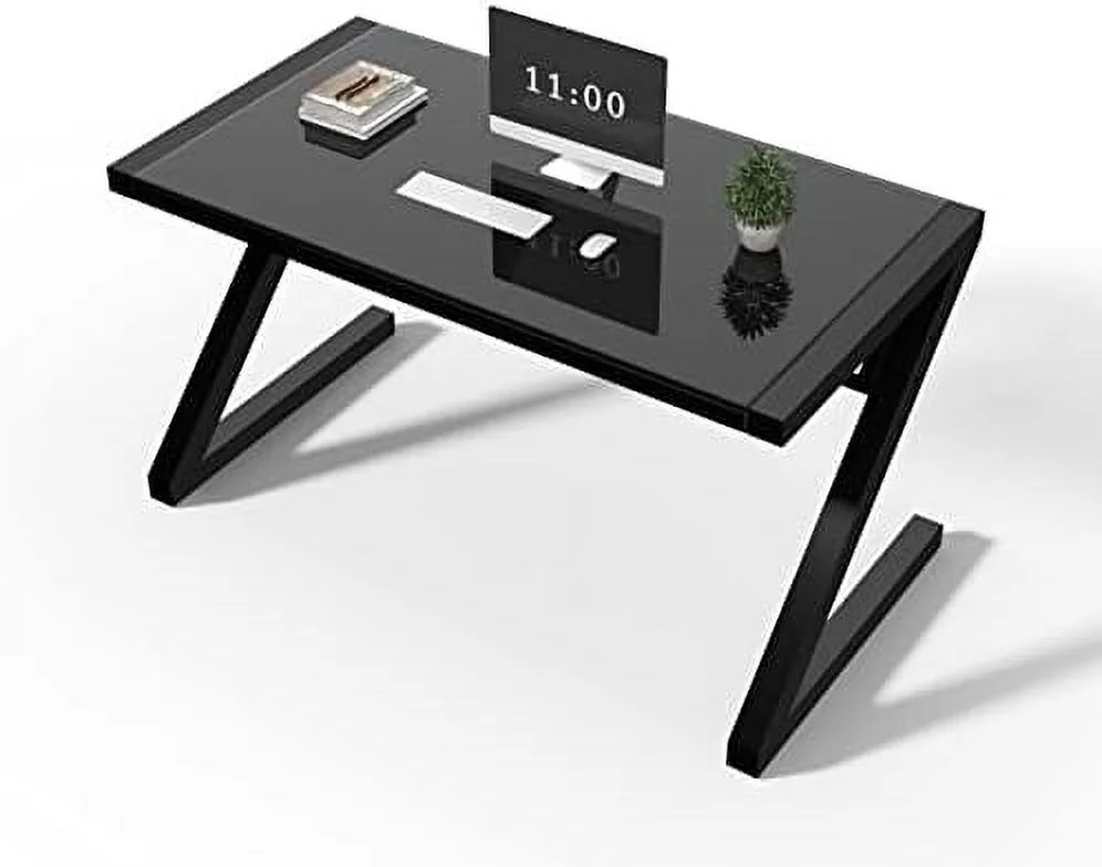CHFBC TY ARTS & CULTURE 55'' Z Shape Computer Desk Tempered Glass Table Modern Office Desk Gaming Desk Study Writing Desk Workstation for Home Office USB Accessory Attribute M