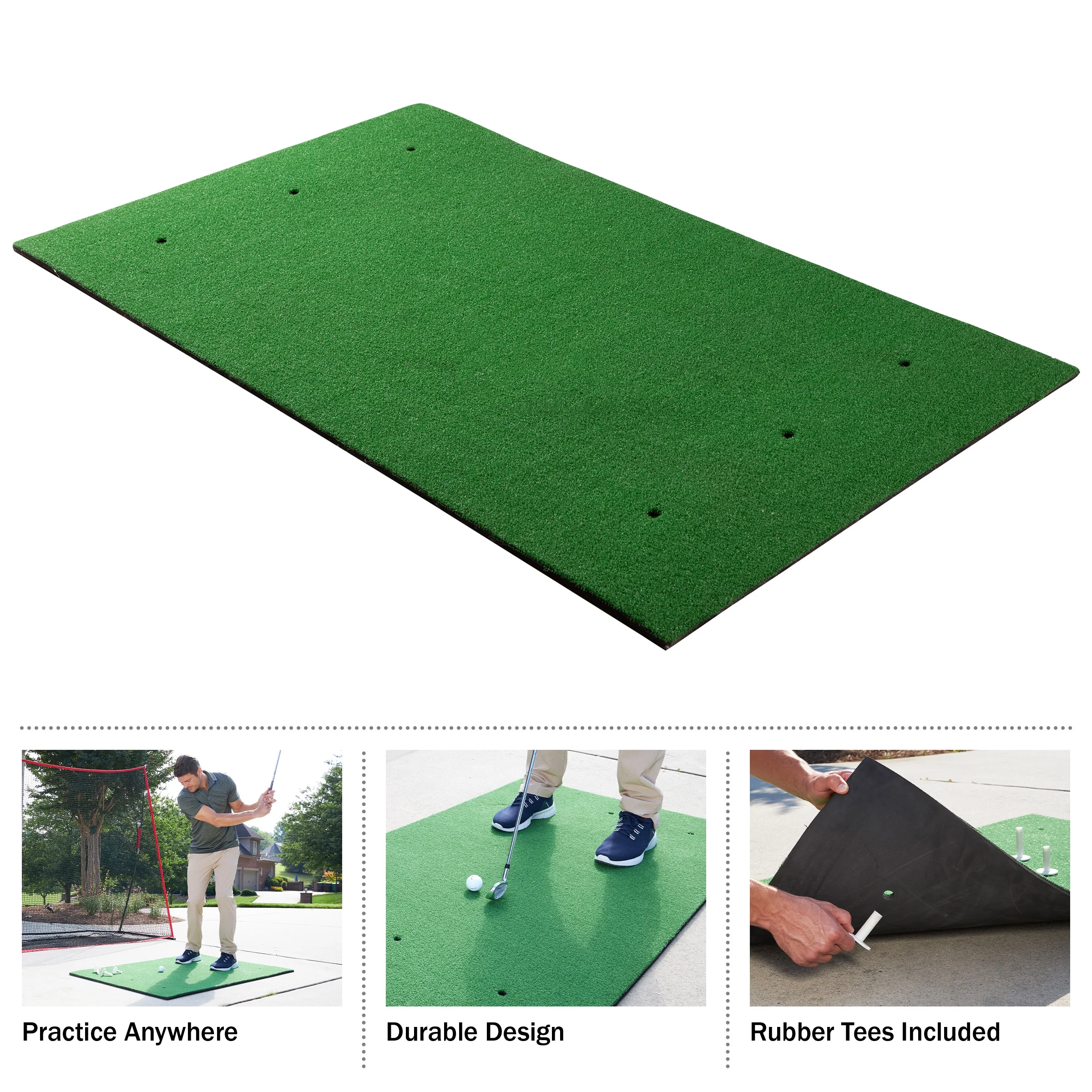 Wakeman 5x3-Foot Artificial Turf Golf Hitting Mat with 3 Rubber Tees