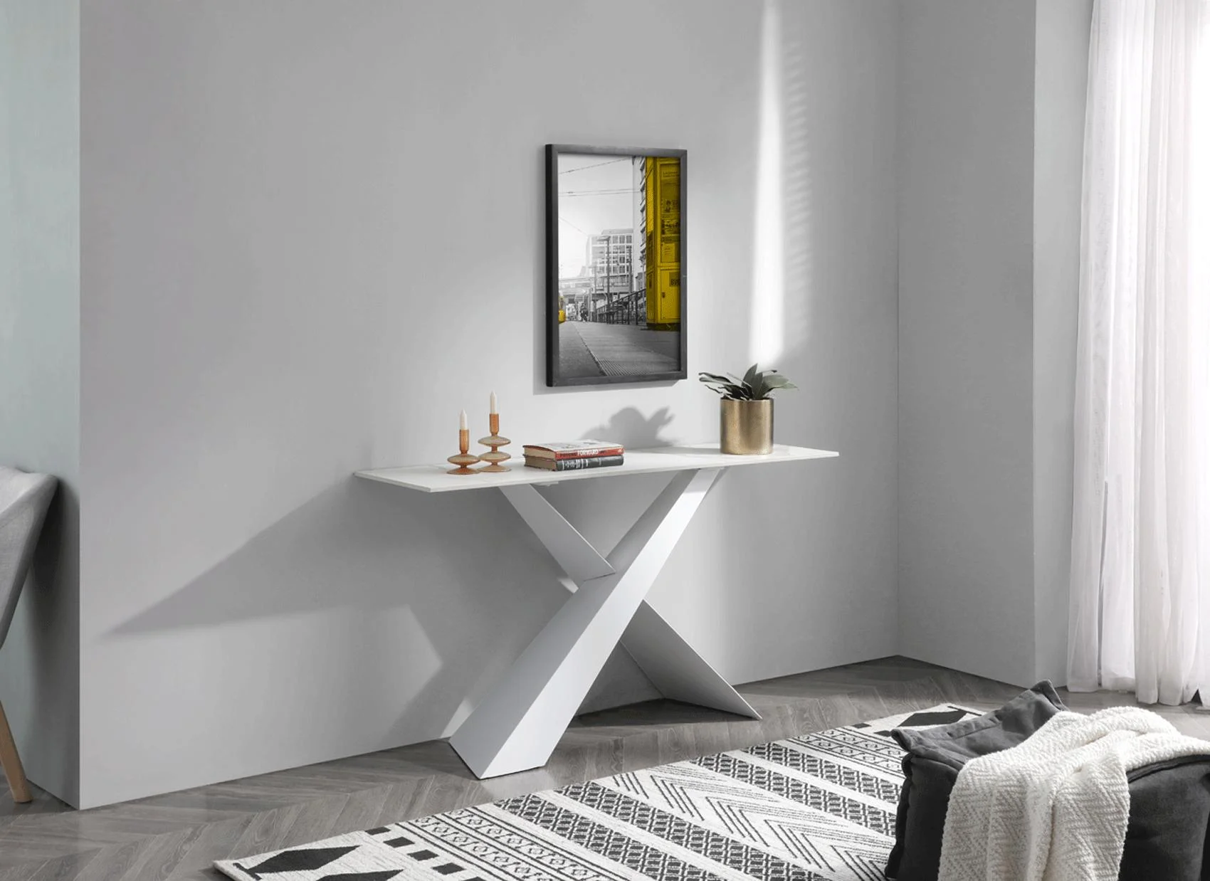 White Marble looking Console Table 3037 ESF Made in Italy Modern Contemporary
