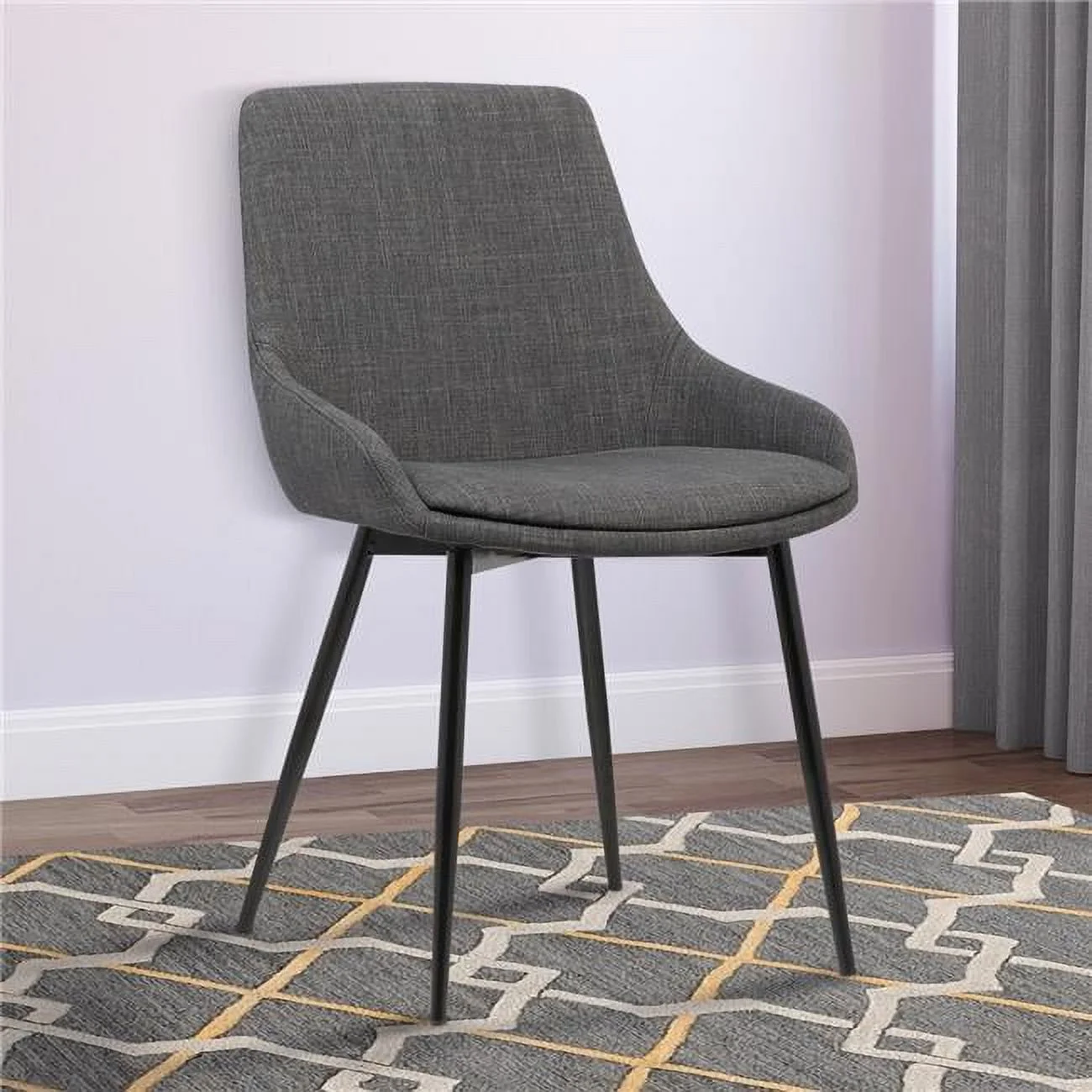 Armen Living  Mia Dining Chair - Charcoal Fabric - Black Powder Coated Metal Legs