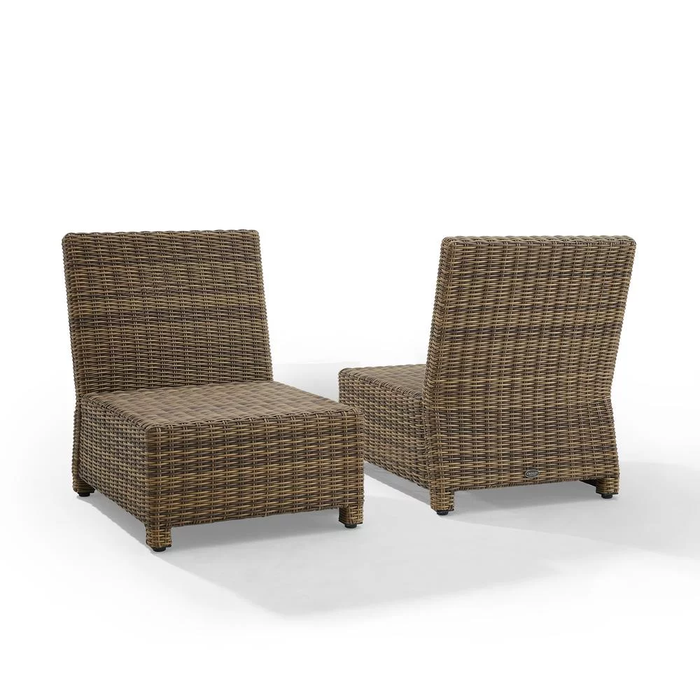 Crosley Furniture Bradenton Armless Patio Chair in Navy and Brown (Set of 2)