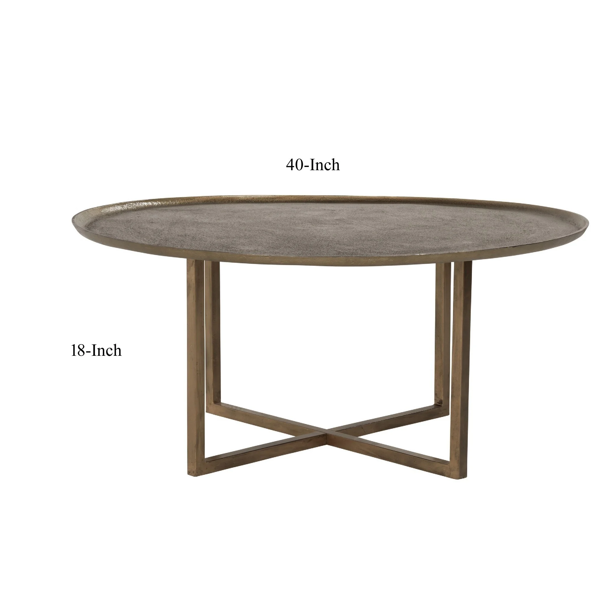 Rexi 40 Inch Aluminum Coffee Table, Round Tray Top, Bronze