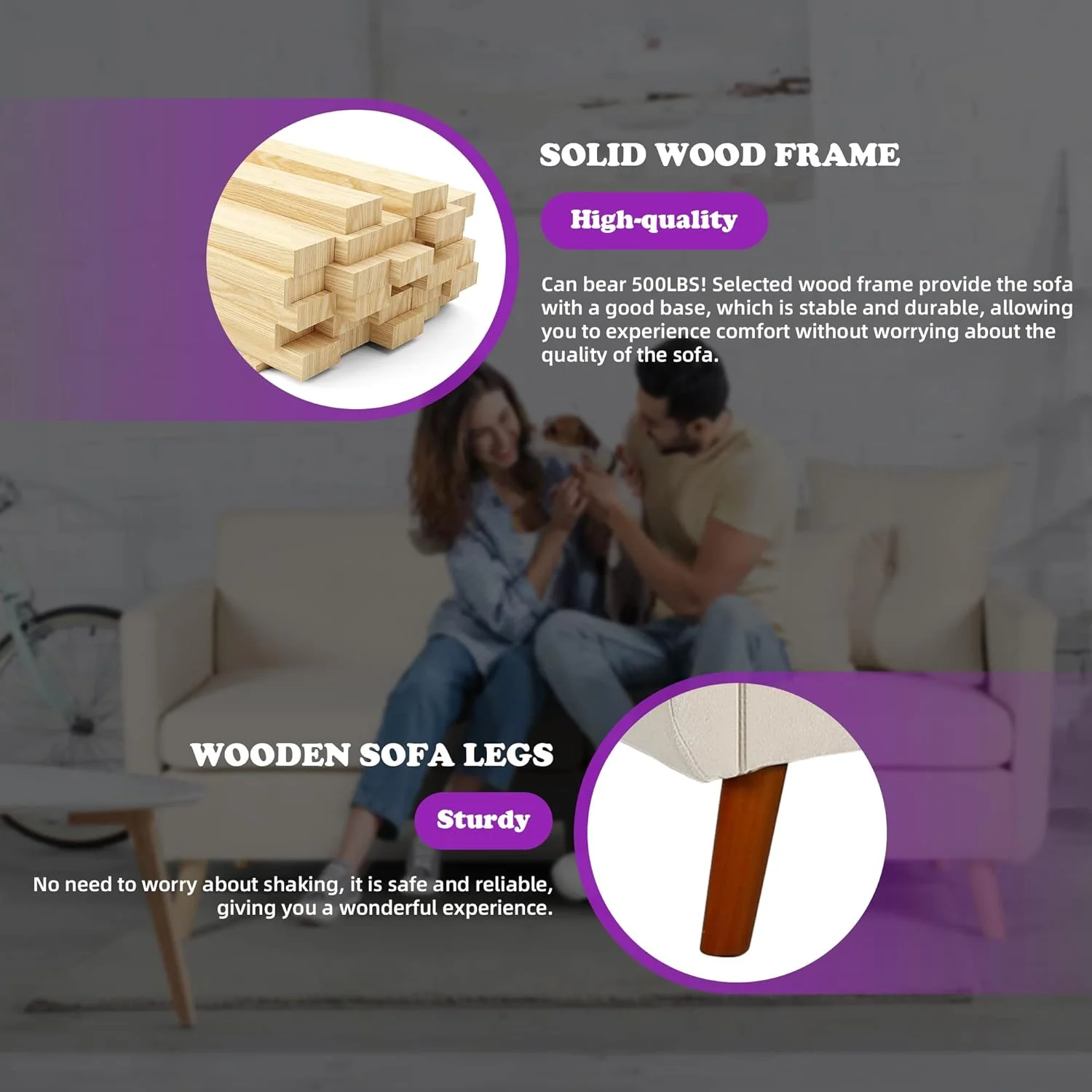 LAZZO 65 inch 2-Seat Loveseat Sofa w/ 2 USB Charging Ports, Beige