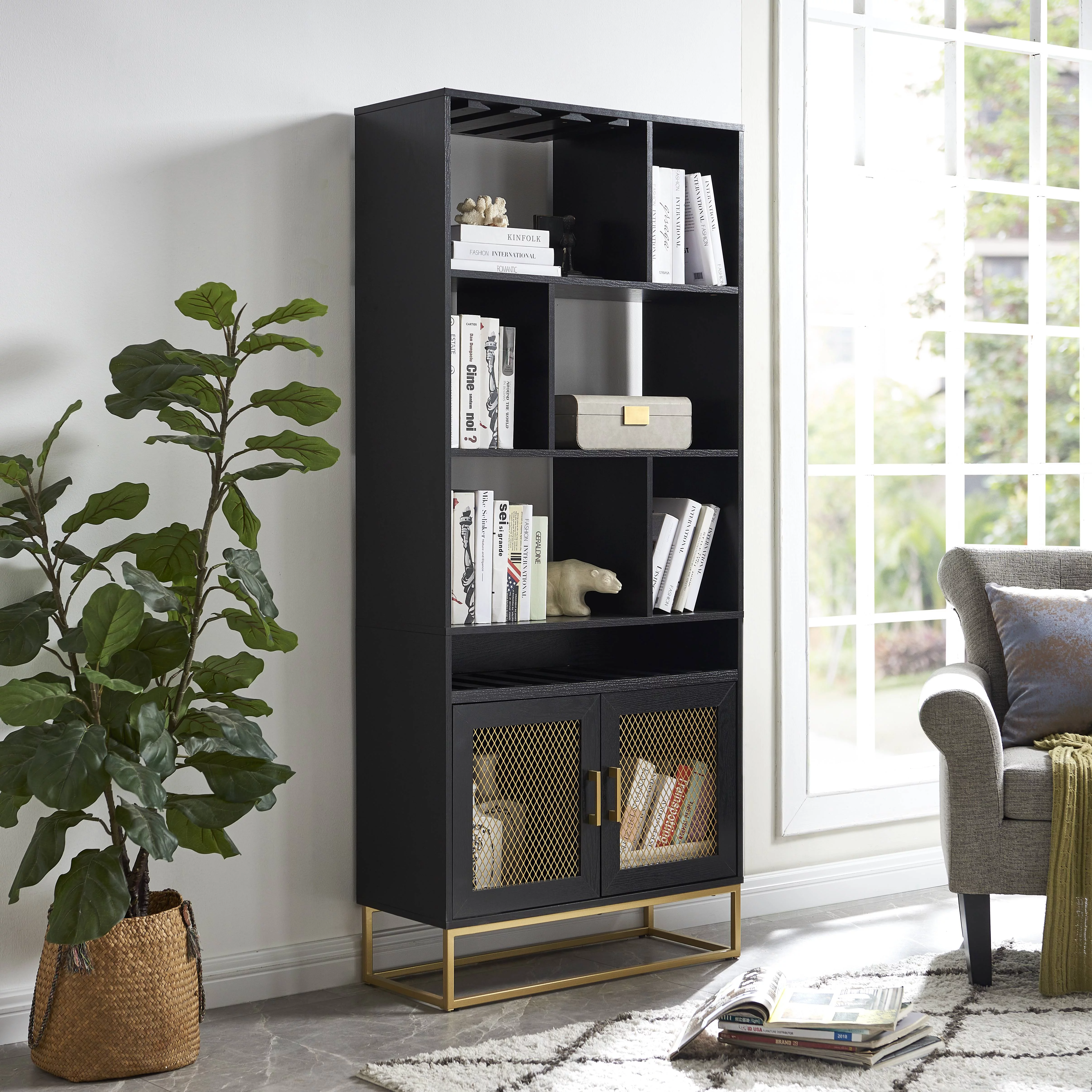 Gramercy Way Wine Storage Cabinet Black/Gold